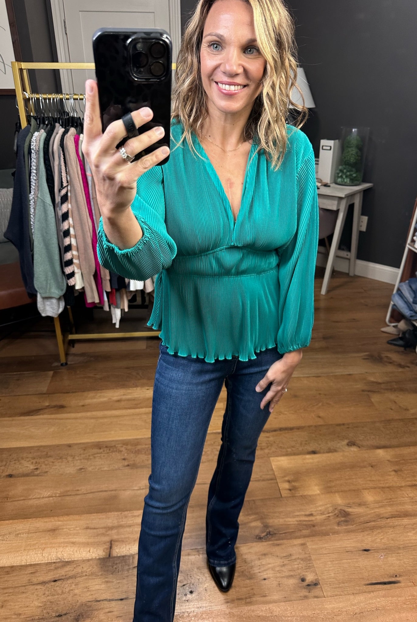 Come Along Textured Peplum V-Neck Top - Multiple Options-Long Sleeves-Wishlist WL23-7842-Anna Kaytes Boutique, Women's Fashion Boutique in Grinnell, Iowa