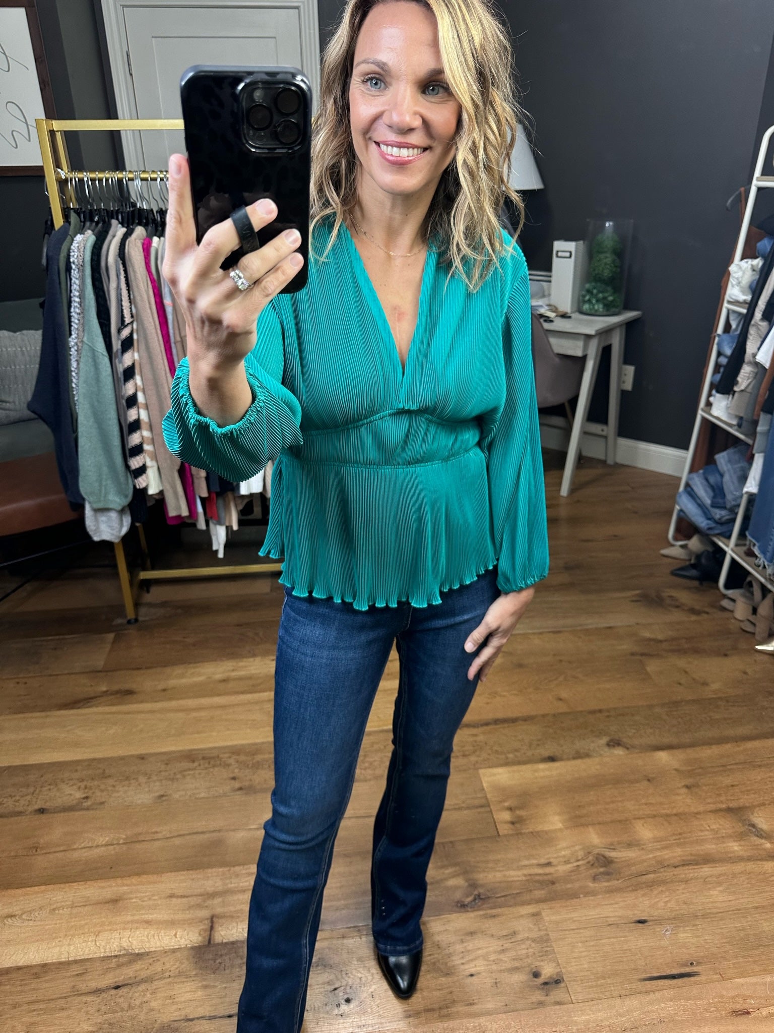 Come Along Textured Peplum V-Neck Top - Multiple Options-Long Sleeves-Wishlist WL23-7842-Anna Kaytes Boutique, Women's Fashion Boutique in Grinnell, Iowa
