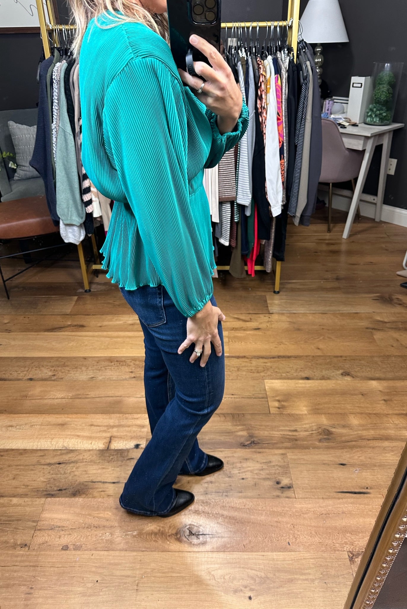 Come Along Textured Peplum V-Neck Top - Multiple Options-Long Sleeves-Wishlist WL23-7842-Anna Kaytes Boutique, Women's Fashion Boutique in Grinnell, Iowa