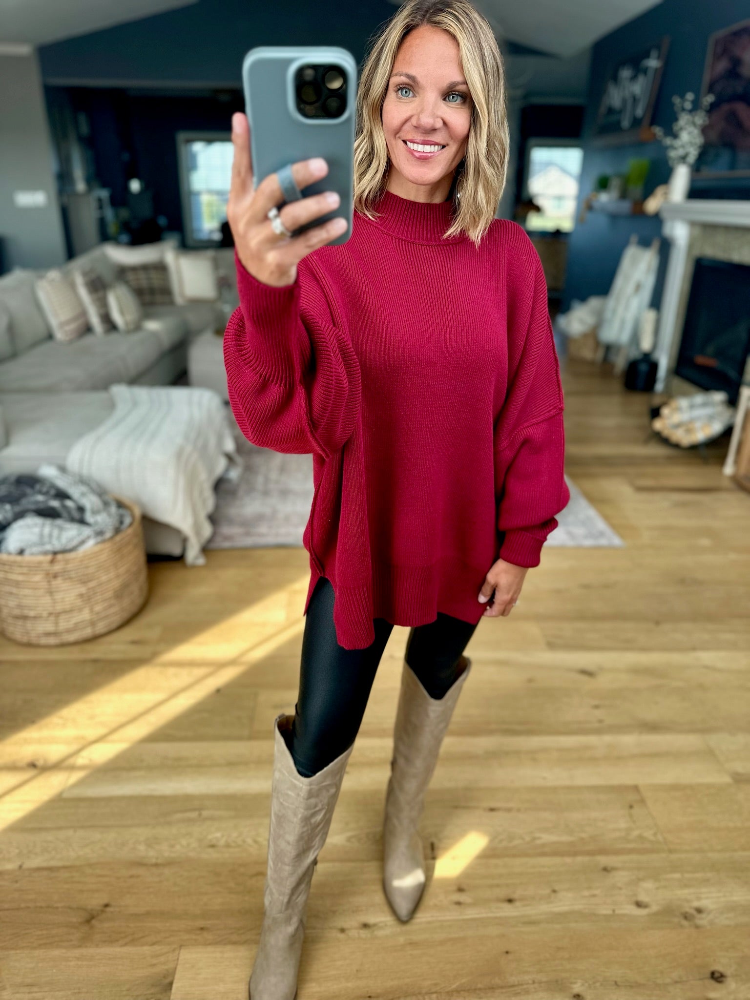 The Jaymes Mockneck Oversized Sweater-Sweaters-zenana-Anna Kaytes Boutique, Women's Fashion Boutique in Grinnell, Iowa