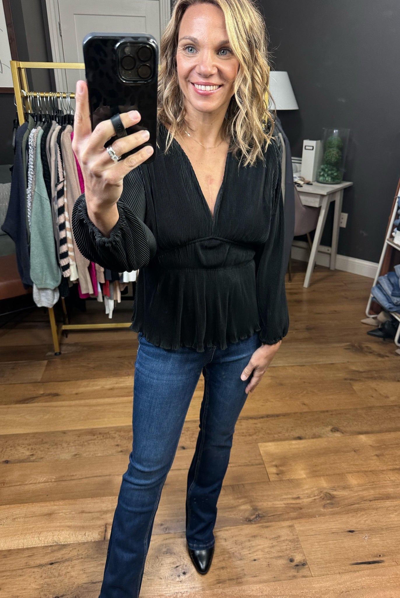 Come Along Textured Peplum V-Neck Top - Multiple Options-Long Sleeves-Wishlist WL23-7842-Anna Kaytes Boutique, Women's Fashion Boutique in Grinnell, Iowa