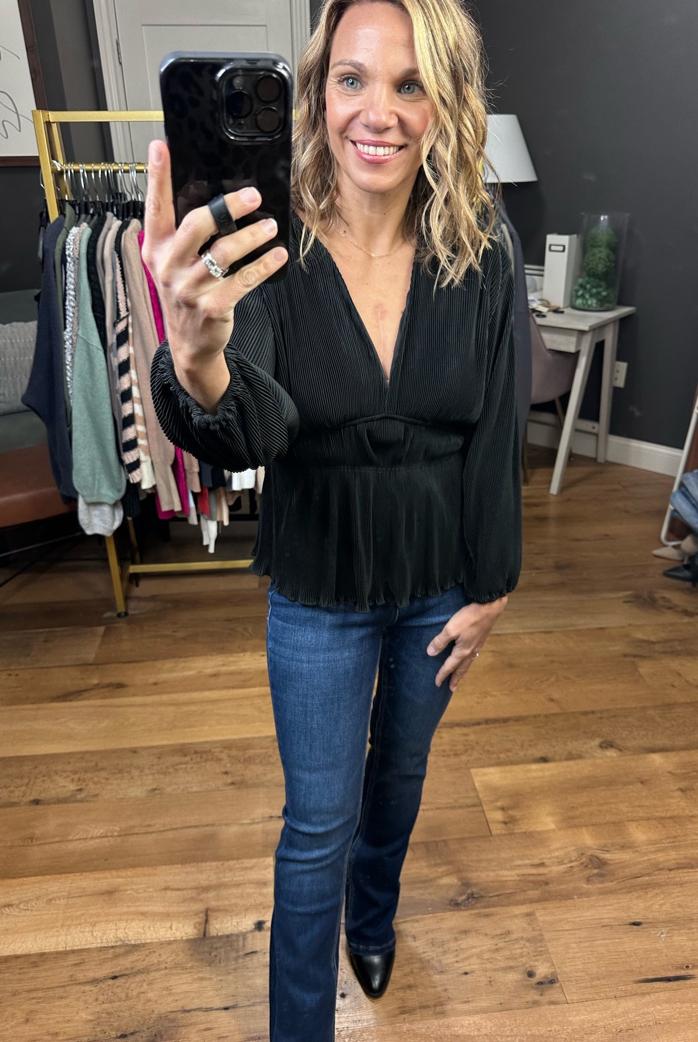 Come Along Textured Peplum V-Neck Top - Multiple Options-Long Sleeves-Wishlist WL23-7842-Anna Kaytes Boutique, Women's Fashion Boutique in Grinnell, Iowa