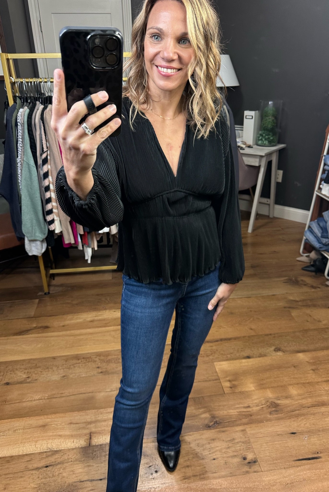 Come Along Textured Peplum V-Neck Top - Multiple Options-Long Sleeves-Wishlist WL23-7842-Anna Kaytes Boutique, Women's Fashion Boutique in Grinnell, Iowa
