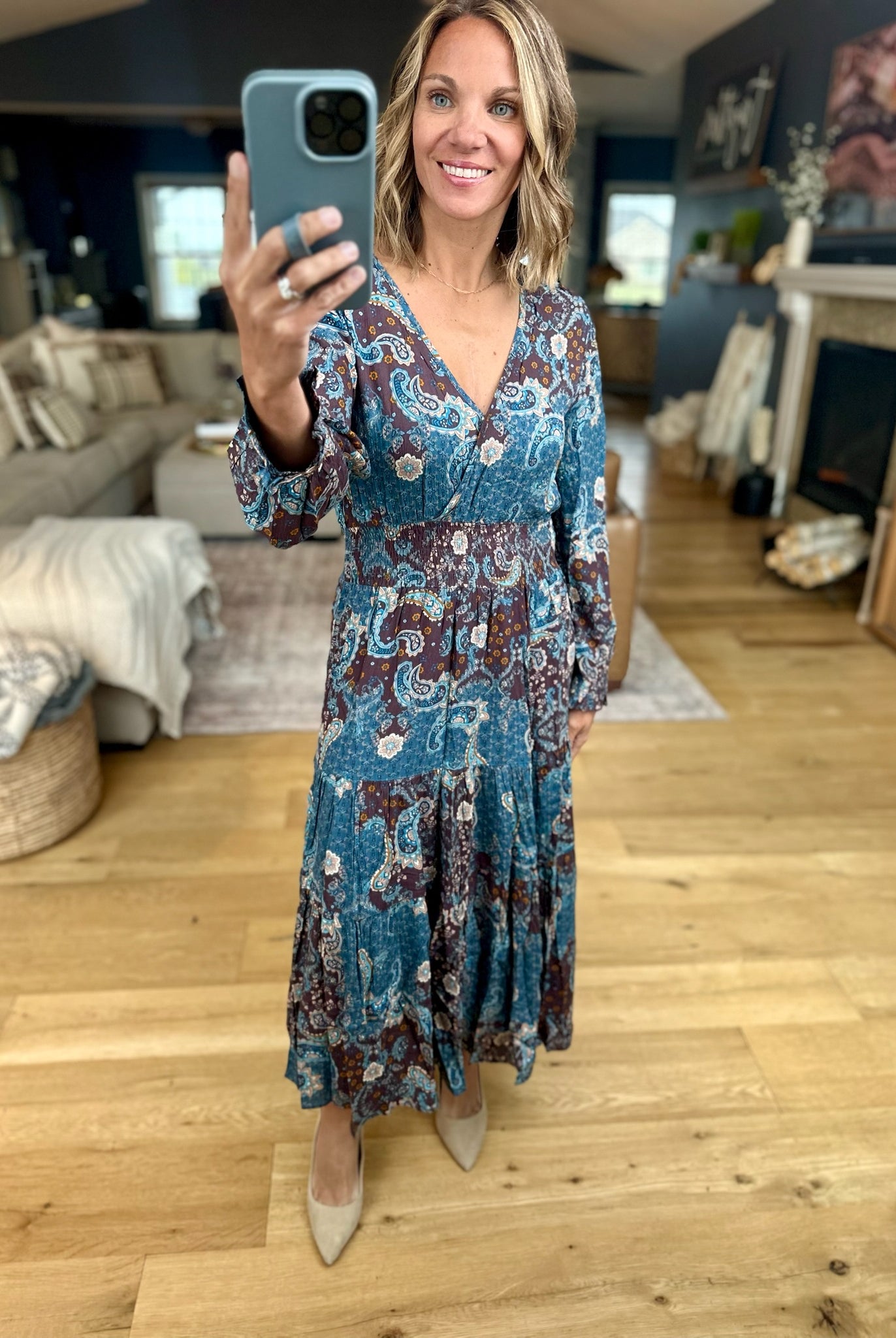 Enchanted Paisley V-Neck Dress-Dress Forum-Anna Kaytes Boutique, Women's Fashion Boutique in Grinnell, Iowa