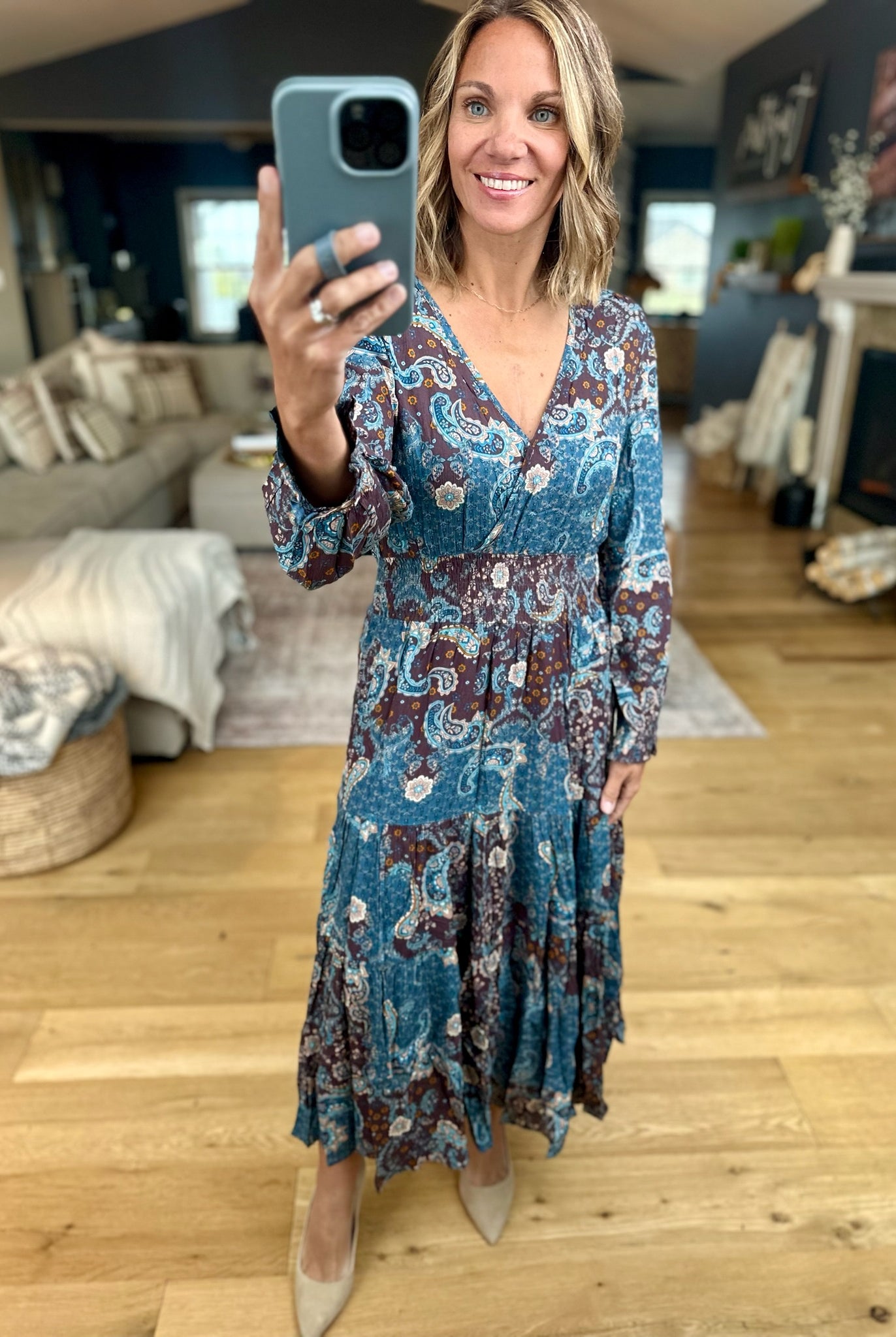 Enchanted Paisley V-Neck Dress-Dress Forum-Anna Kaytes Boutique, Women's Fashion Boutique in Grinnell, Iowa