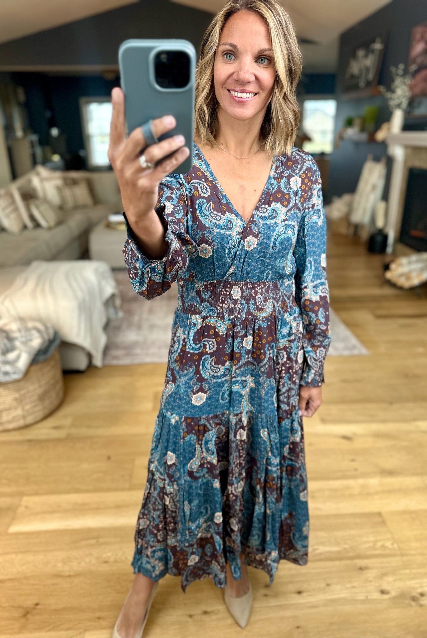 Enchanted Paisley V-Neck Dress-Dress Forum-Anna Kaytes Boutique, Women's Fashion Boutique in Grinnell, Iowa