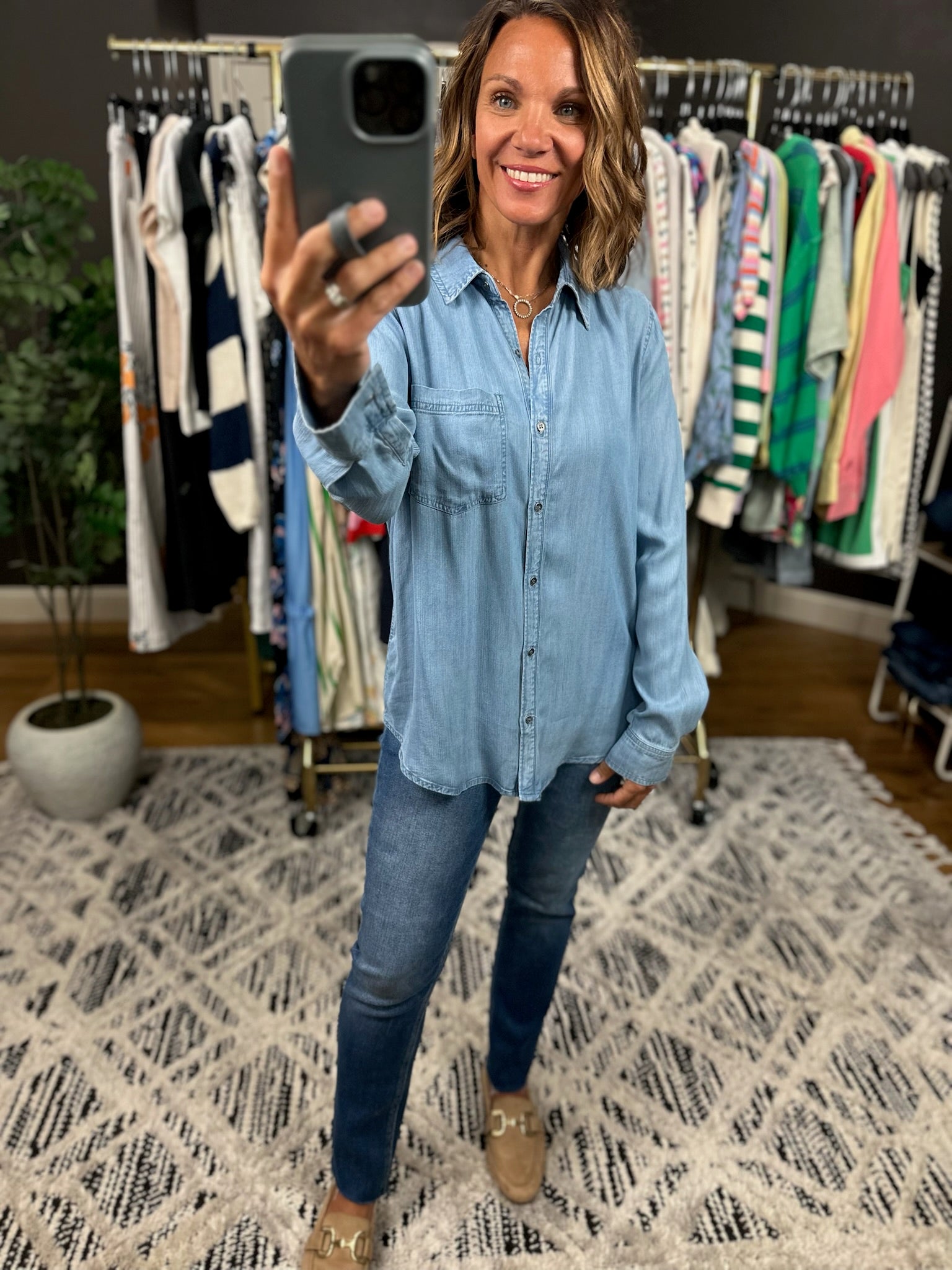 Just A Girl Tencel Button-Down Top-Long Sleeves-Be Cool-Anna Kaytes Boutique, Women's Fashion Boutique in Grinnell, Iowa