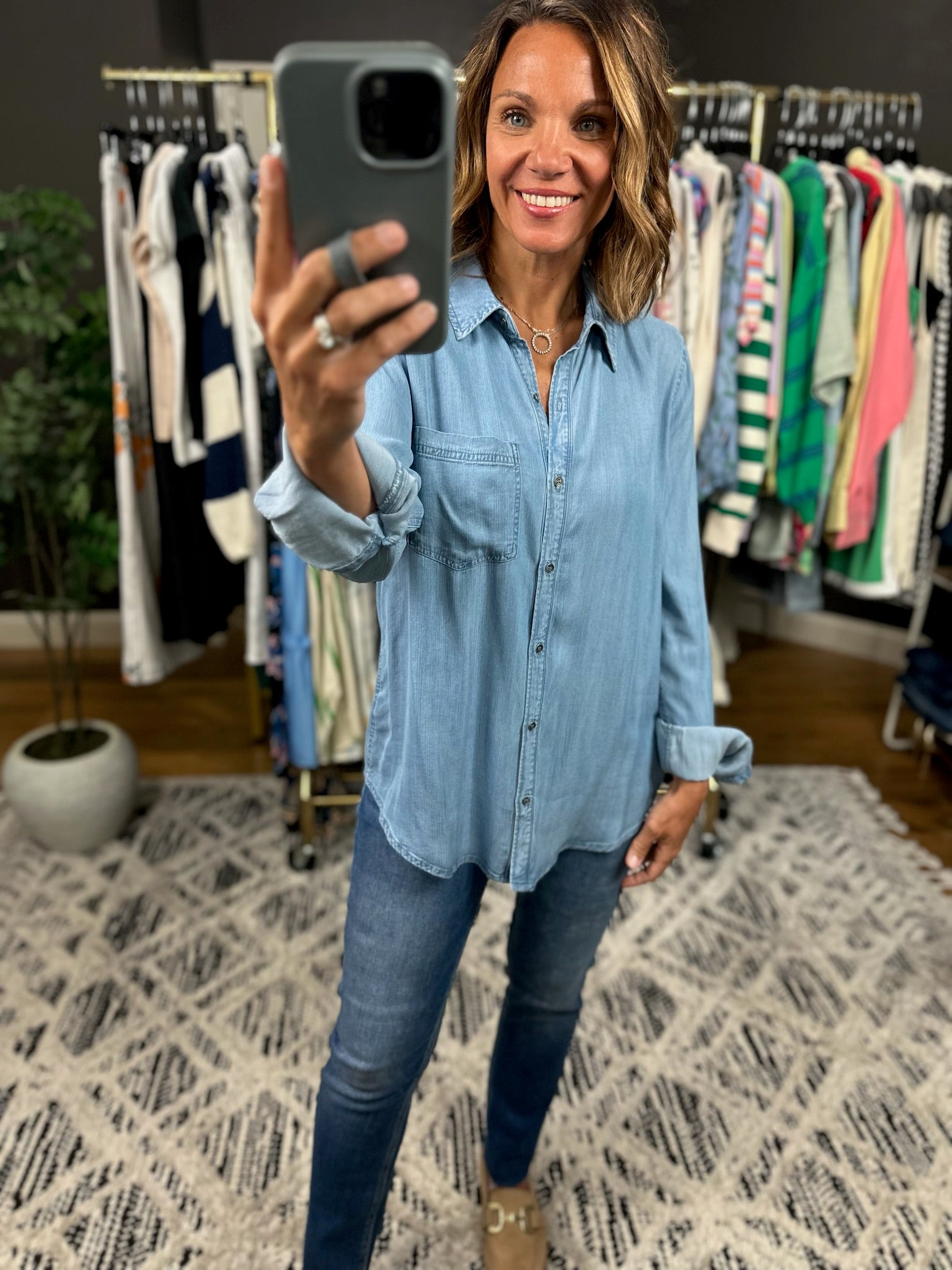 Just A Girl Tencel Button-Down Top-Long Sleeves-Be Cool-Anna Kaytes Boutique, Women's Fashion Boutique in Grinnell, Iowa