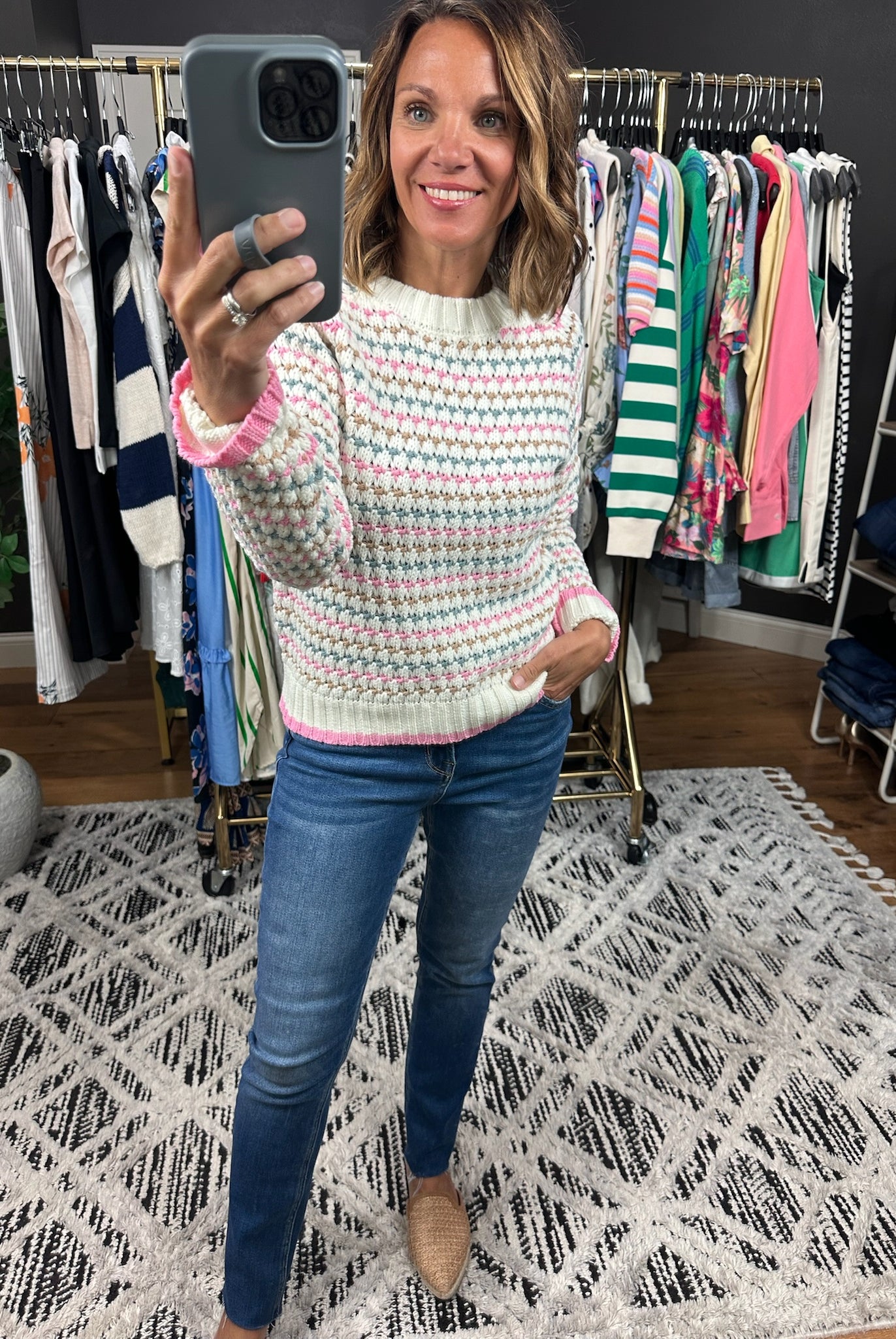 Time For Fun Woven Knit-Sweaters-Hem & Thread-Anna Kaytes Boutique, Women's Fashion Boutique in Grinnell, Iowa