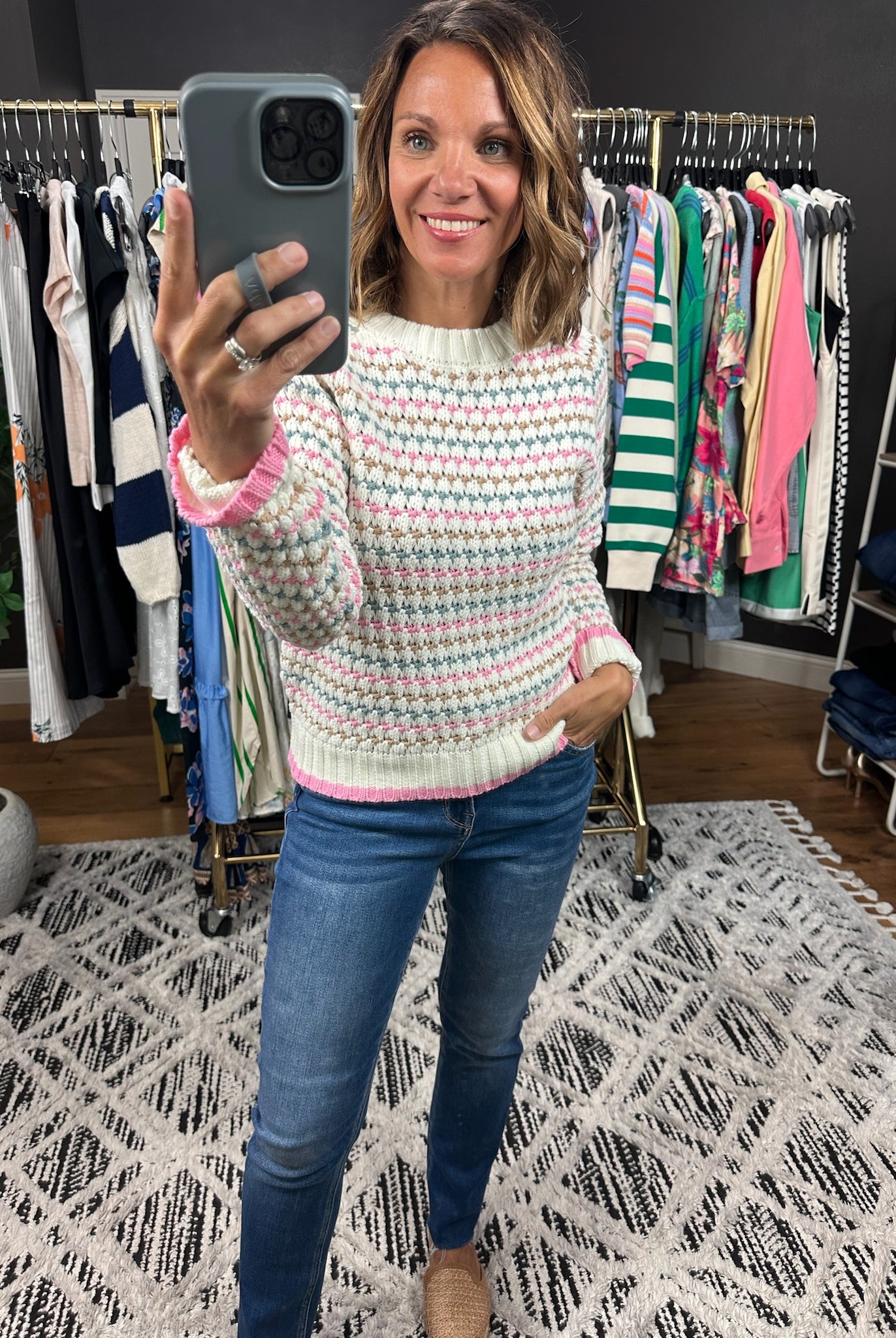 Time For Fun Woven Knit-Sweaters-Hem & Thread-Anna Kaytes Boutique, Women's Fashion Boutique in Grinnell, Iowa