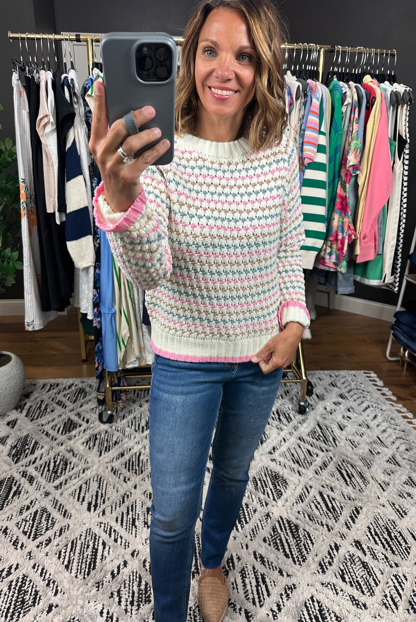Time For Fun Woven Knit-Sweaters-Hem & Thread-Anna Kaytes Boutique, Women's Fashion Boutique in Grinnell, Iowa