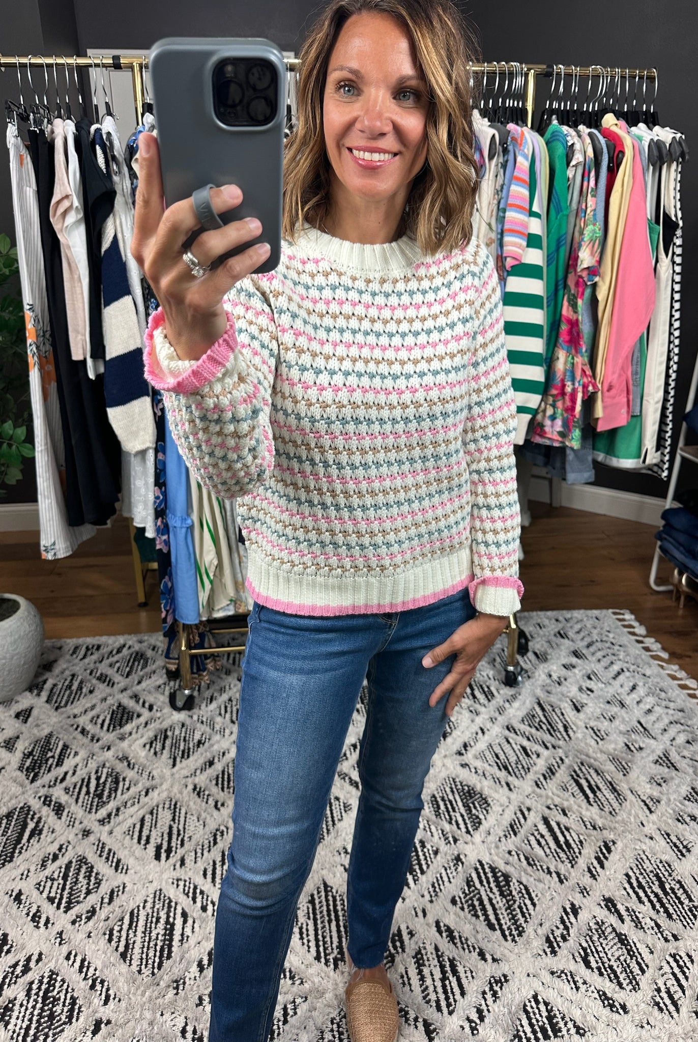 Time For Fun Woven Knit-Sweaters-Hem & Thread-Anna Kaytes Boutique, Women's Fashion Boutique in Grinnell, Iowa