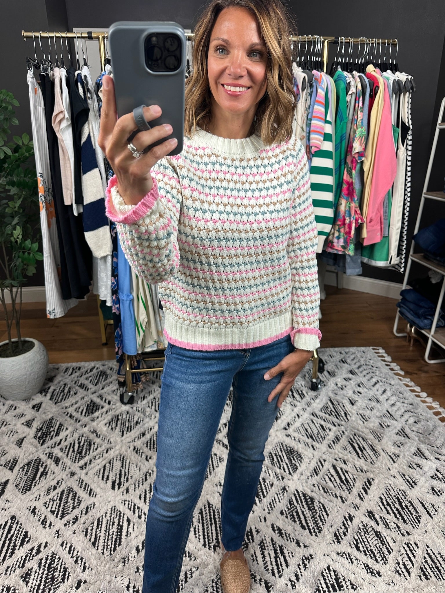 Time For Fun Woven Knit-Sweaters-Hem & Thread-Anna Kaytes Boutique, Women's Fashion Boutique in Grinnell, Iowa