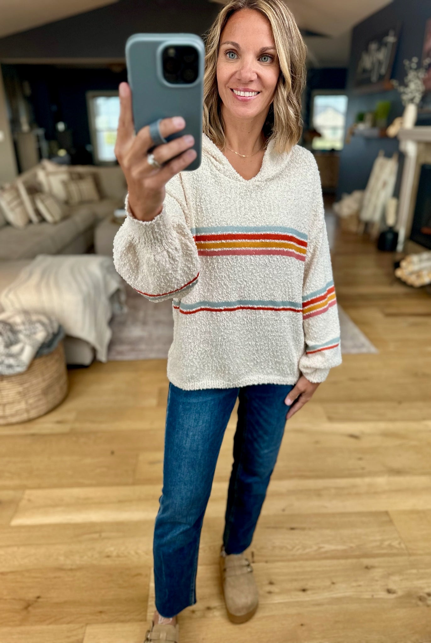 A New Age Striped Hooded Knit-Hem & Thread-Anna Kaytes Boutique, Women's Fashion Boutique in Grinnell, Iowa