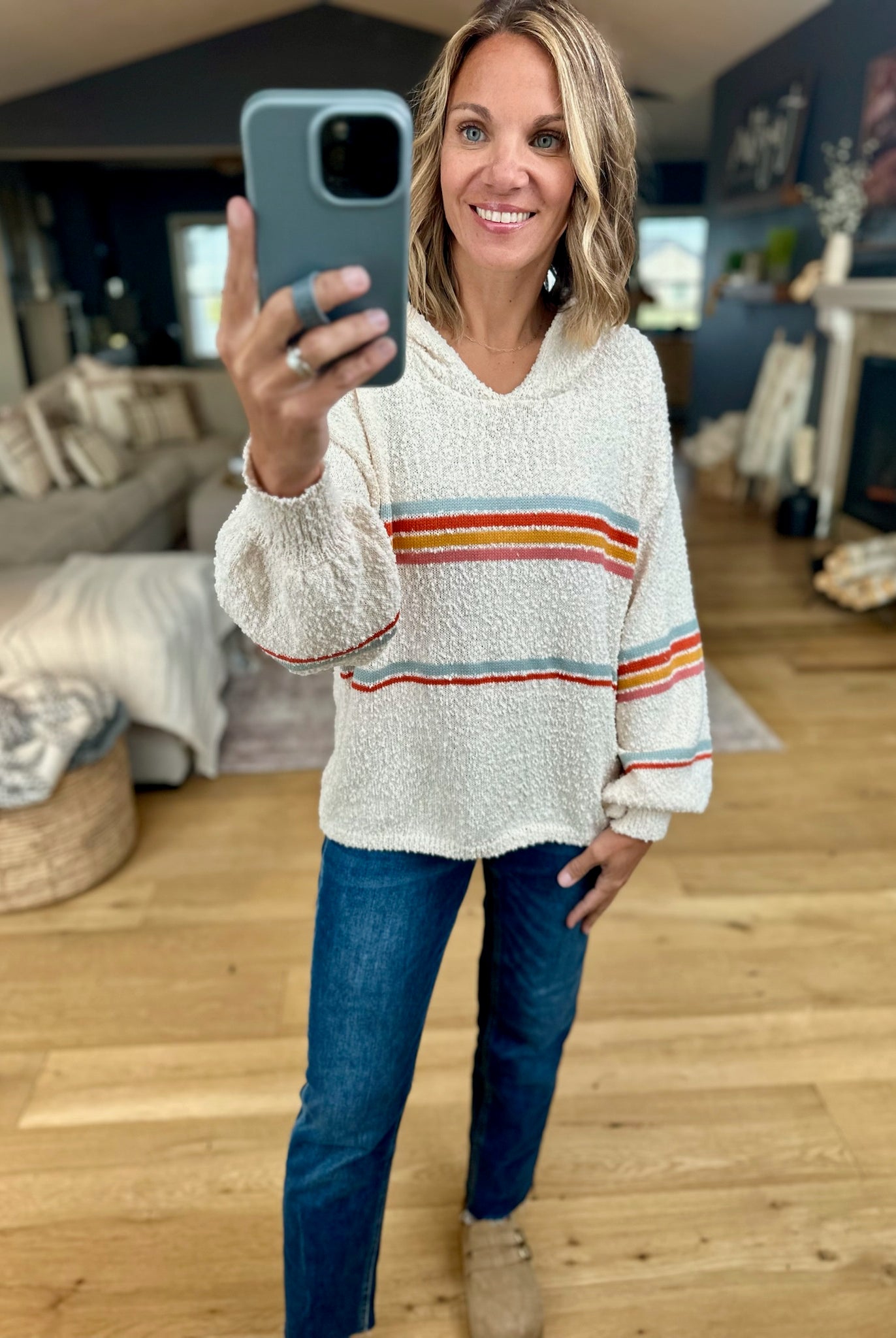 A New Age Striped Hooded Knit-Hem & Thread-Anna Kaytes Boutique, Women's Fashion Boutique in Grinnell, Iowa