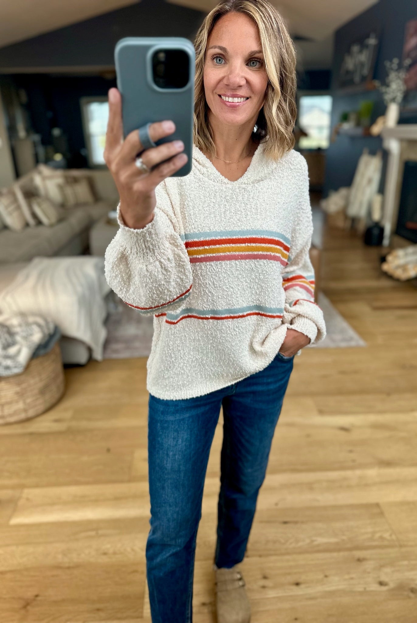 A New Age Striped Hooded Knit-Hem & Thread-Anna Kaytes Boutique, Women's Fashion Boutique in Grinnell, Iowa