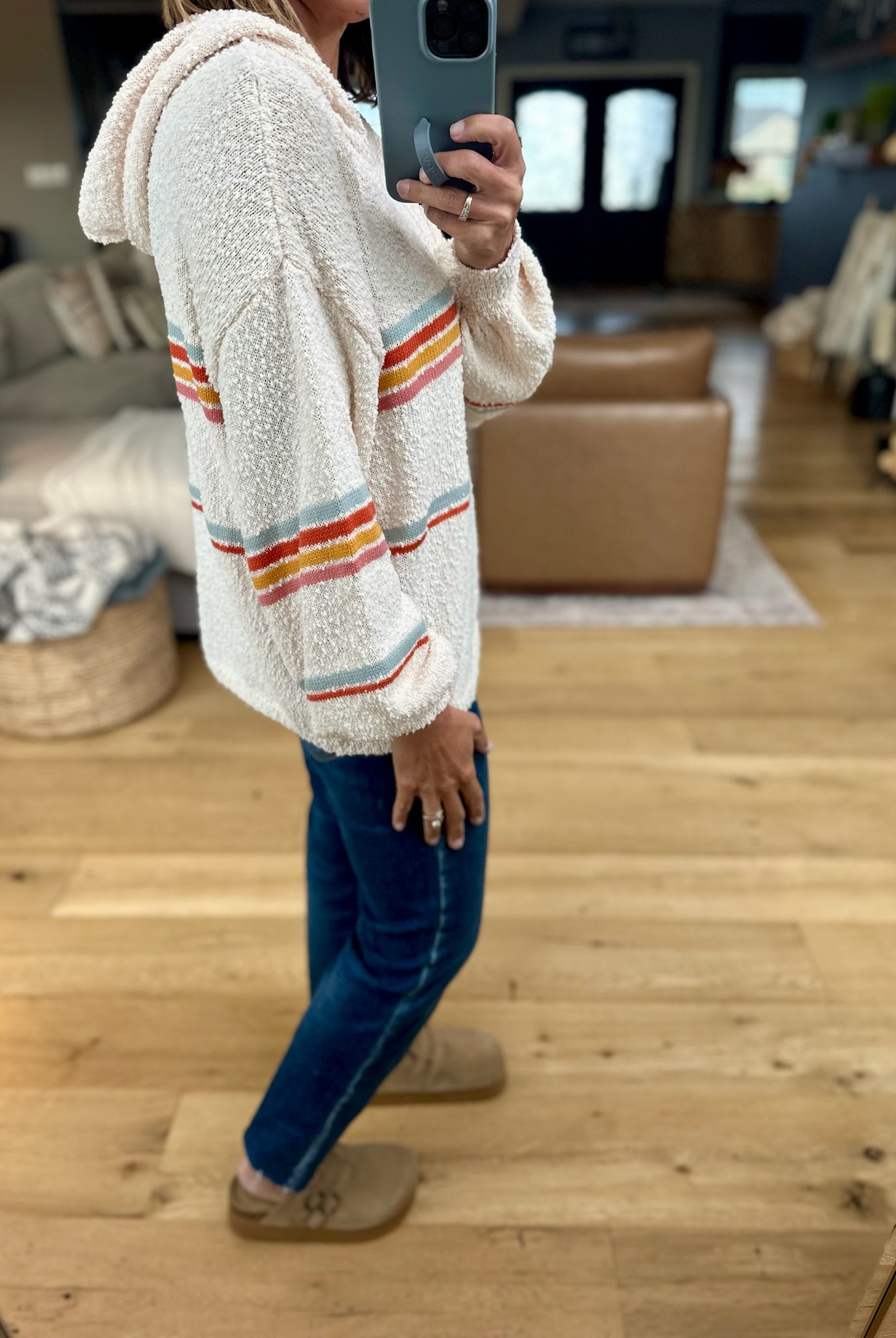 A New Age Striped Hooded Knit-Hem & Thread-Anna Kaytes Boutique, Women's Fashion Boutique in Grinnell, Iowa