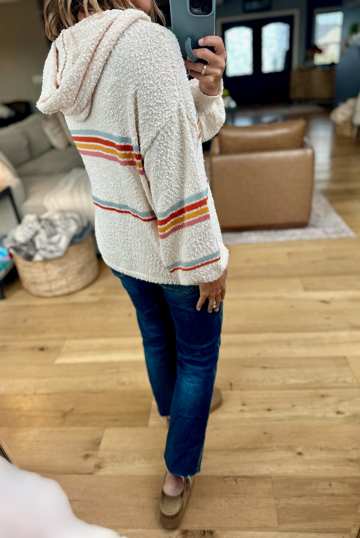 A New Age Striped Hooded Knit-Hem & Thread-Anna Kaytes Boutique, Women's Fashion Boutique in Grinnell, Iowa