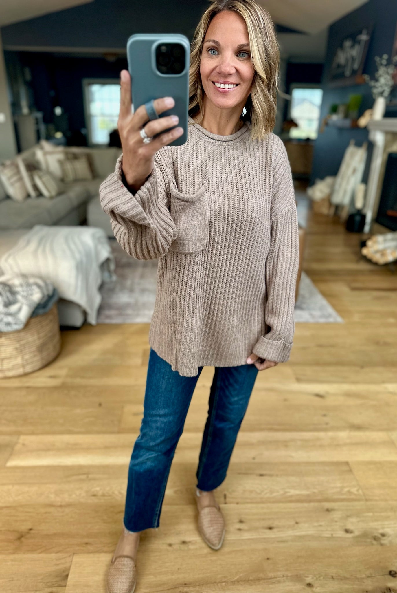 Here By Now Ribbed Pocket Knit Sweater-Entro-Anna Kaytes Boutique, Women's Fashion Boutique in Grinnell, Iowa