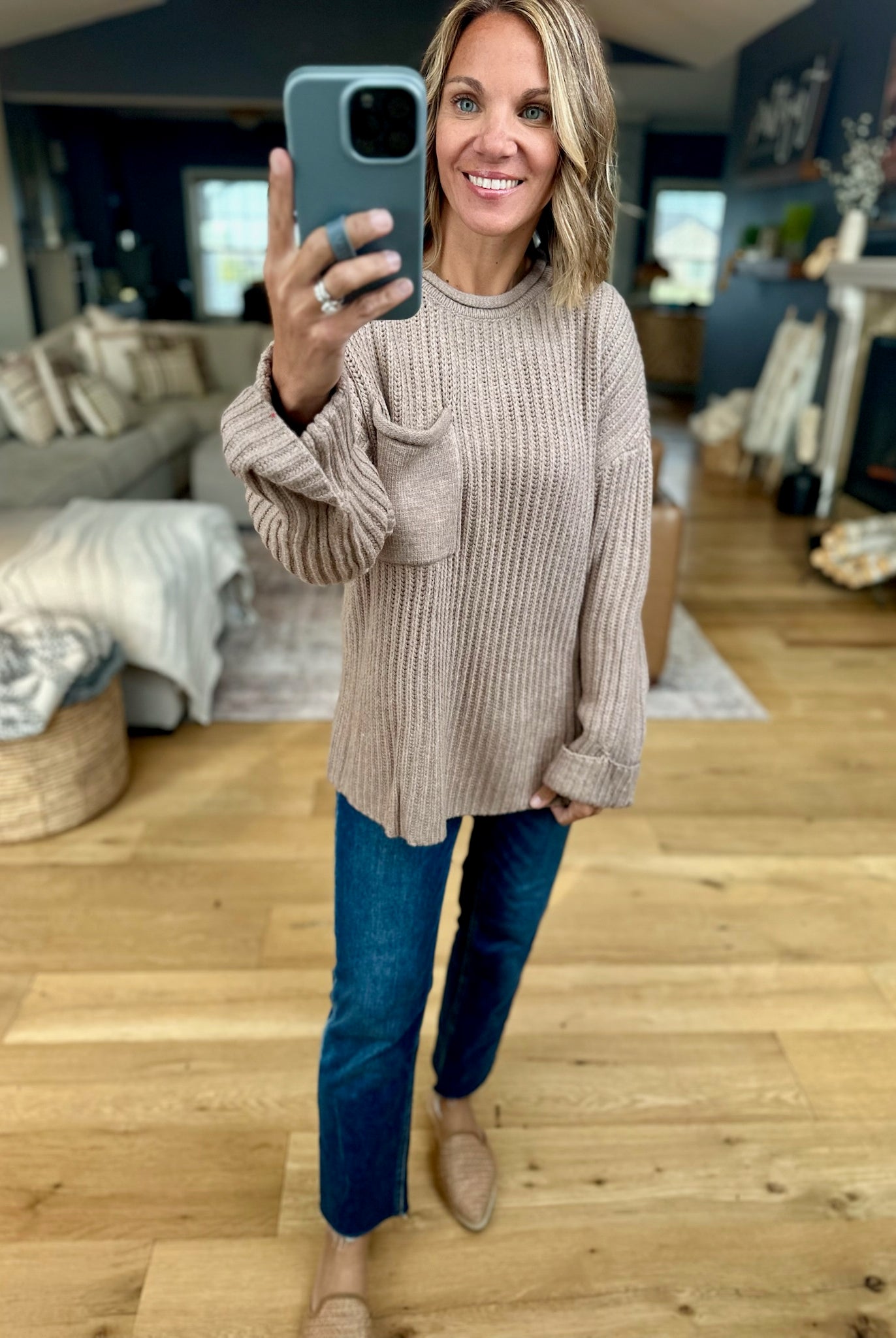 Here By Now Ribbed Pocket Knit Sweater-Entro-Anna Kaytes Boutique, Women's Fashion Boutique in Grinnell, Iowa