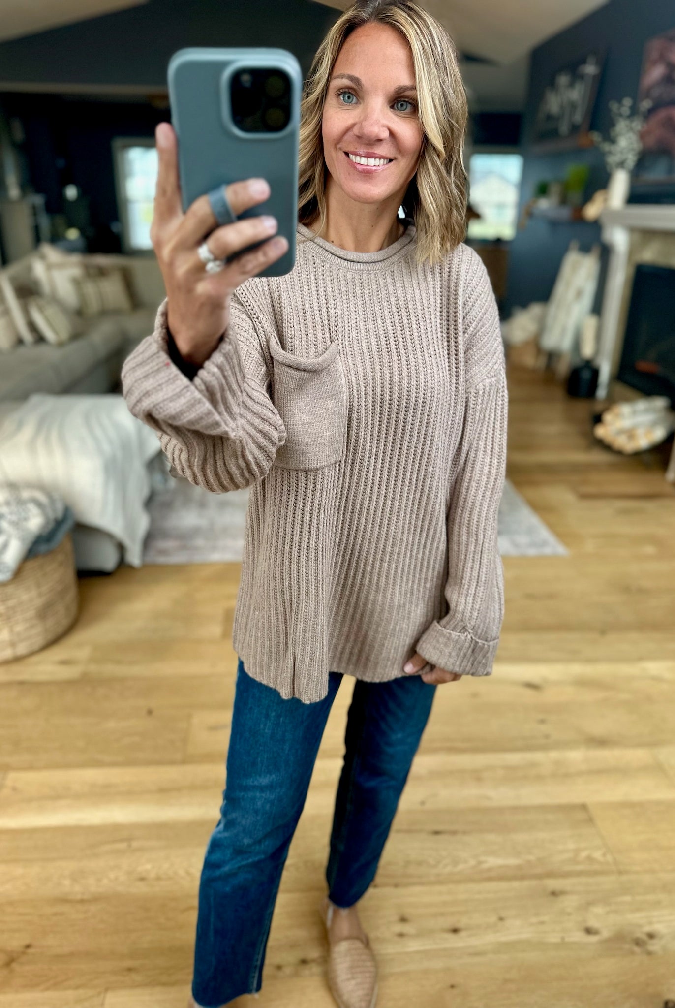 Here By Now Ribbed Pocket Knit Sweater-Entro-Anna Kaytes Boutique, Women's Fashion Boutique in Grinnell, Iowa