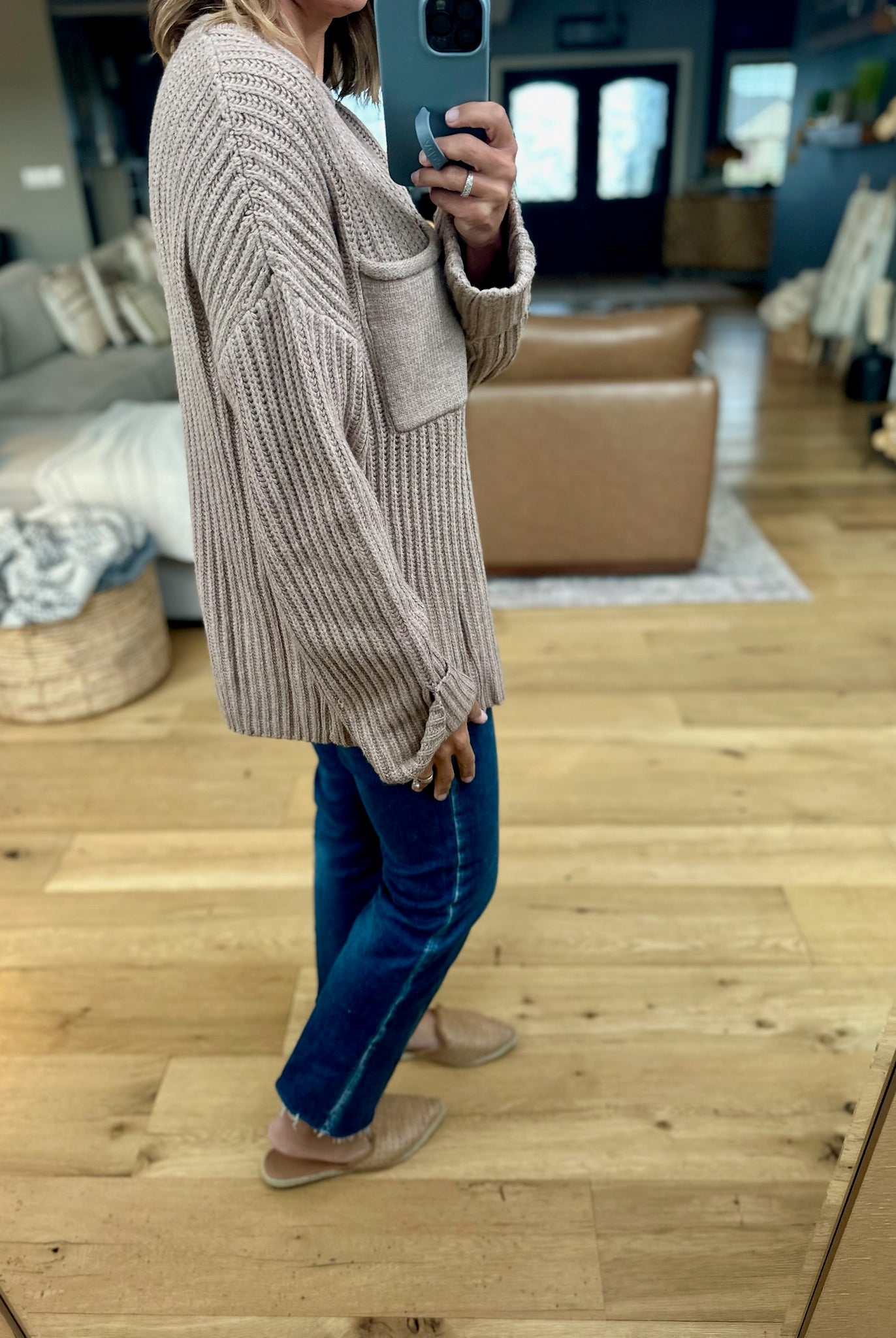 Here By Now Ribbed Pocket Knit Sweater-Entro-Anna Kaytes Boutique, Women's Fashion Boutique in Grinnell, Iowa