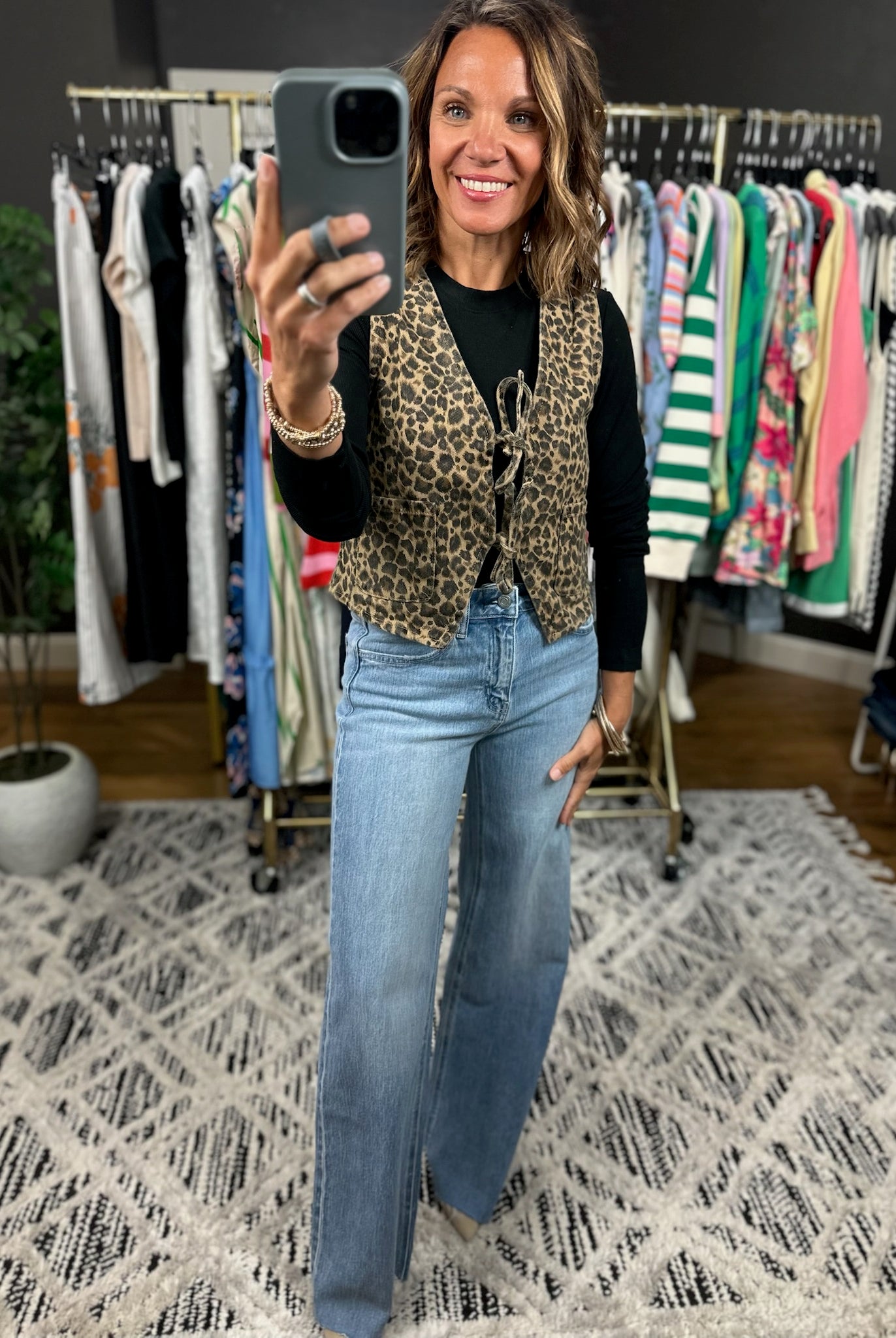 Then & Now Leopard Cropped Denim Vest-Short Sleeves-Very J-Anna Kaytes Boutique, Women's Fashion Boutique in Grinnell, Iowa