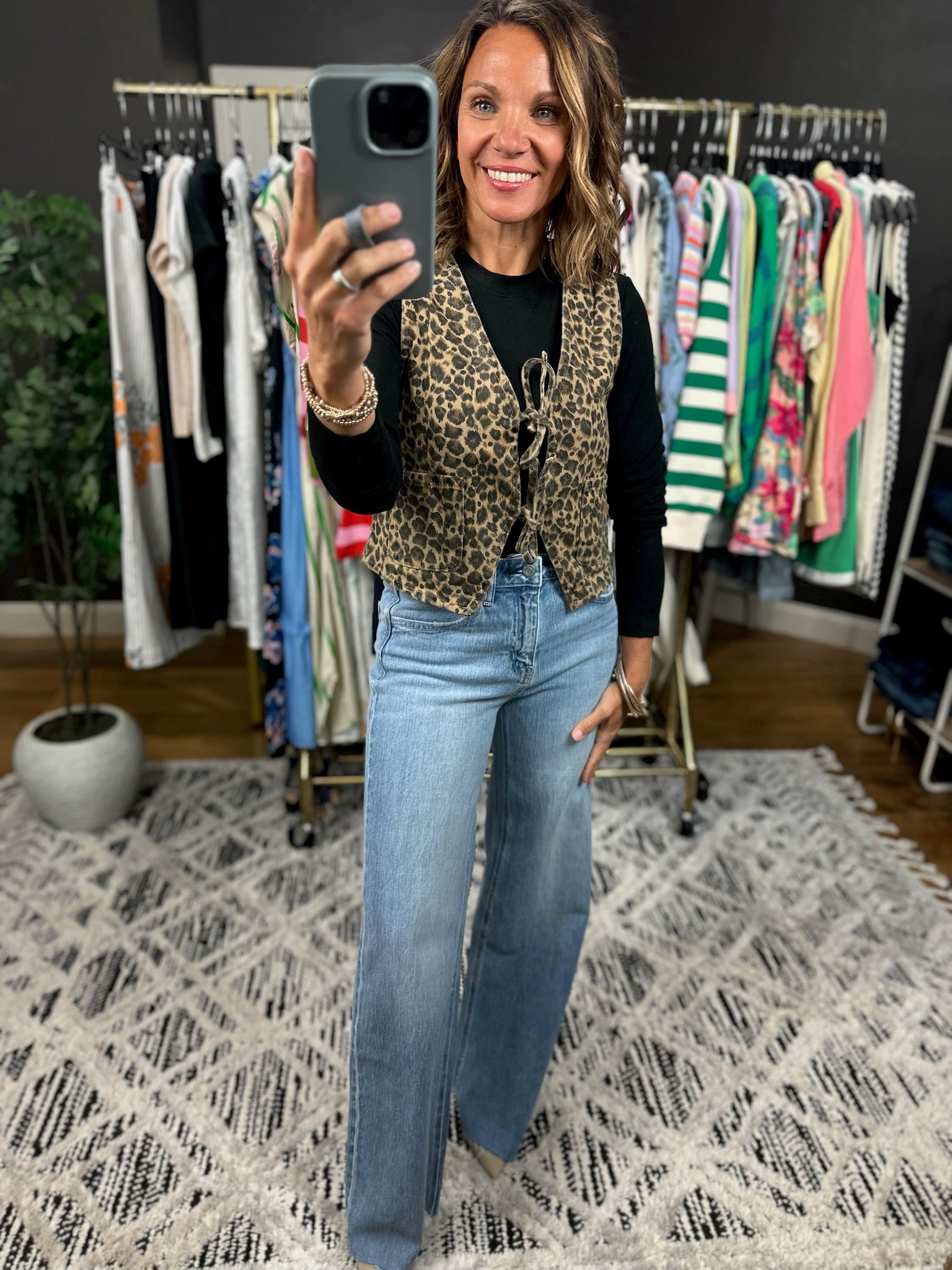 Then & Now Leopard Cropped Denim Vest-Short Sleeves-Very J-Anna Kaytes Boutique, Women's Fashion Boutique in Grinnell, Iowa