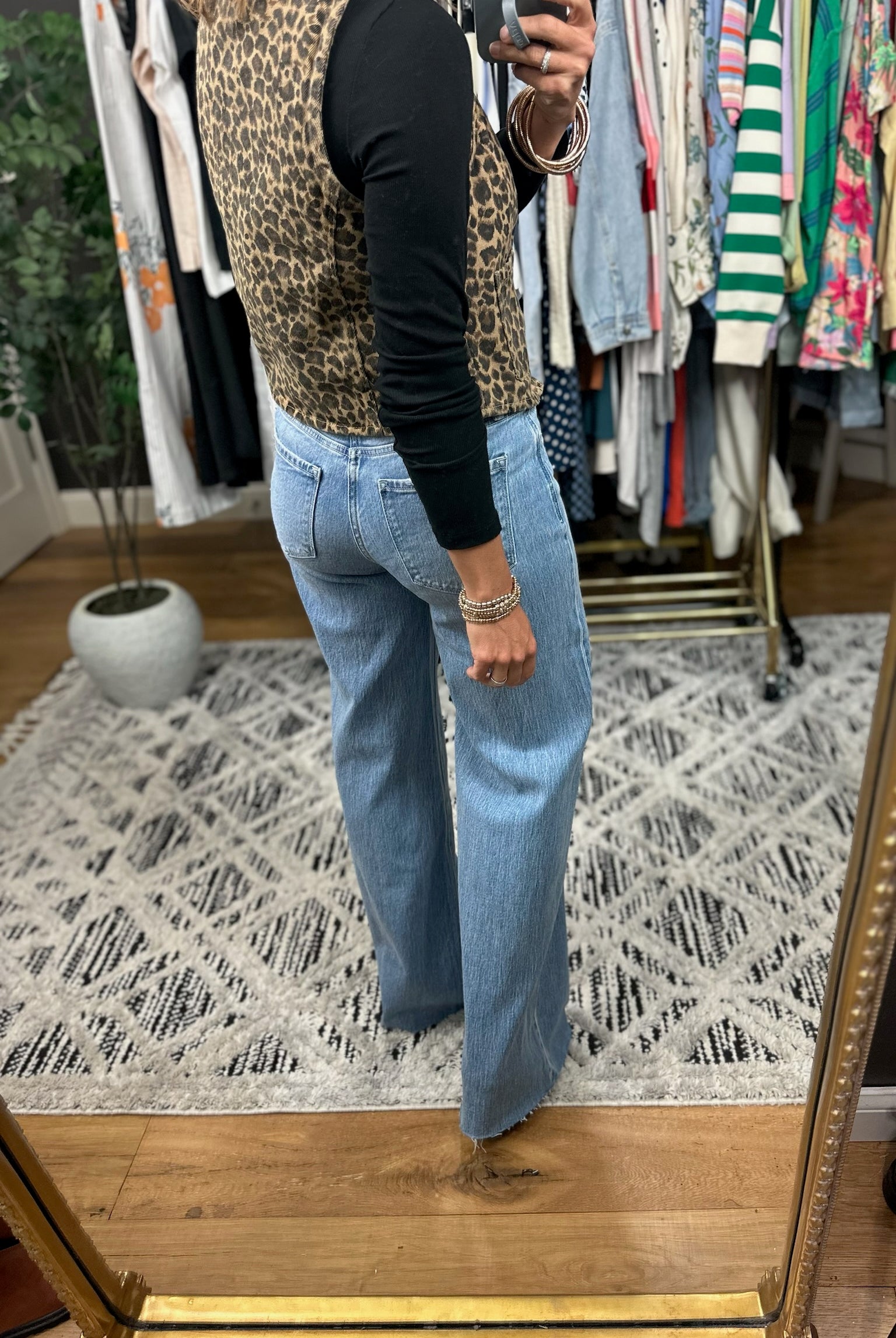 Then & Now Leopard Cropped Denim Vest-Short Sleeves-Very J-Anna Kaytes Boutique, Women's Fashion Boutique in Grinnell, Iowa