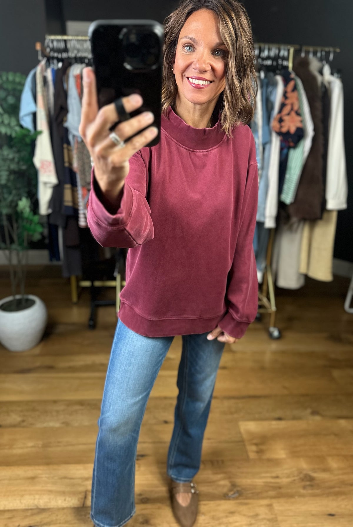 Working Closely Mock-Neck Crew-Sweaters-Thread & Supply-Anna Kaytes Boutique, Women's Fashion Boutique in Grinnell, Iowa