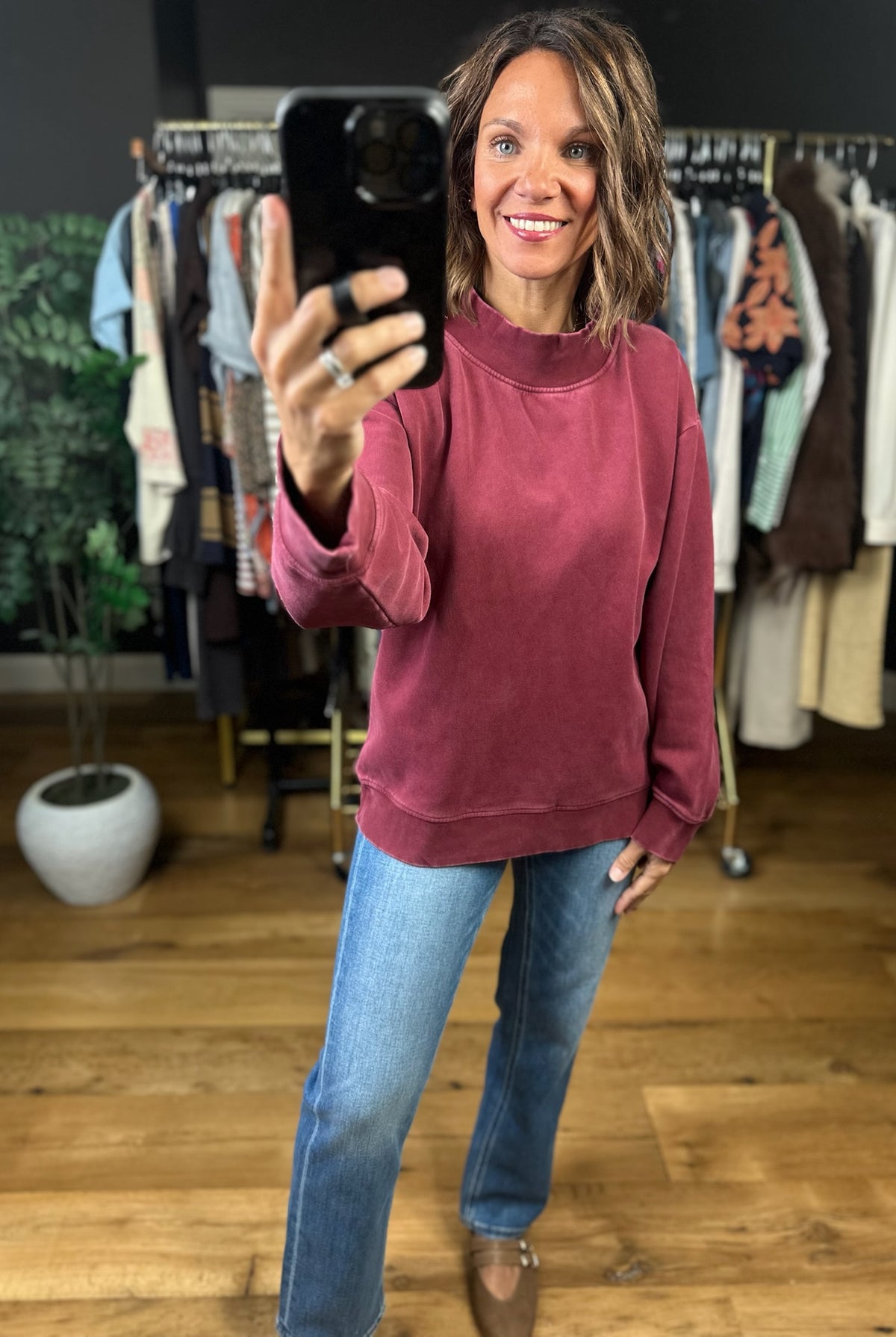 Working Closely Mock-Neck Crew-Sweaters-Thread & Supply-Anna Kaytes Boutique, Women's Fashion Boutique in Grinnell, Iowa