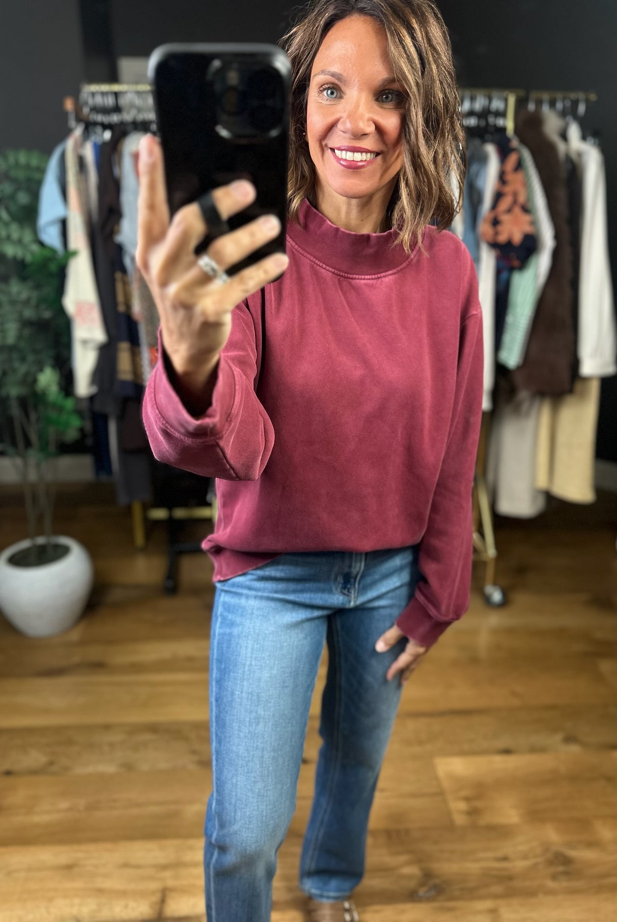 Working Closely Mock-Neck Crew-Sweaters-Thread & Supply-Anna Kaytes Boutique, Women's Fashion Boutique in Grinnell, Iowa