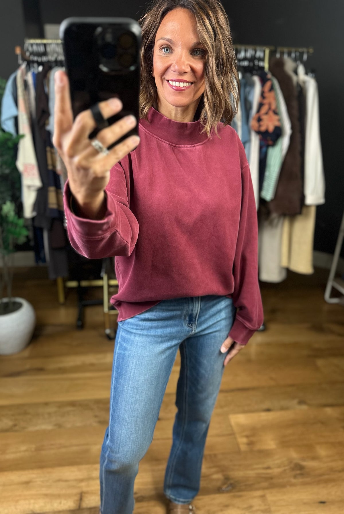 Working Closely Mock-Neck Crew-Sweaters-Thread & Supply-Anna Kaytes Boutique, Women's Fashion Boutique in Grinnell, Iowa