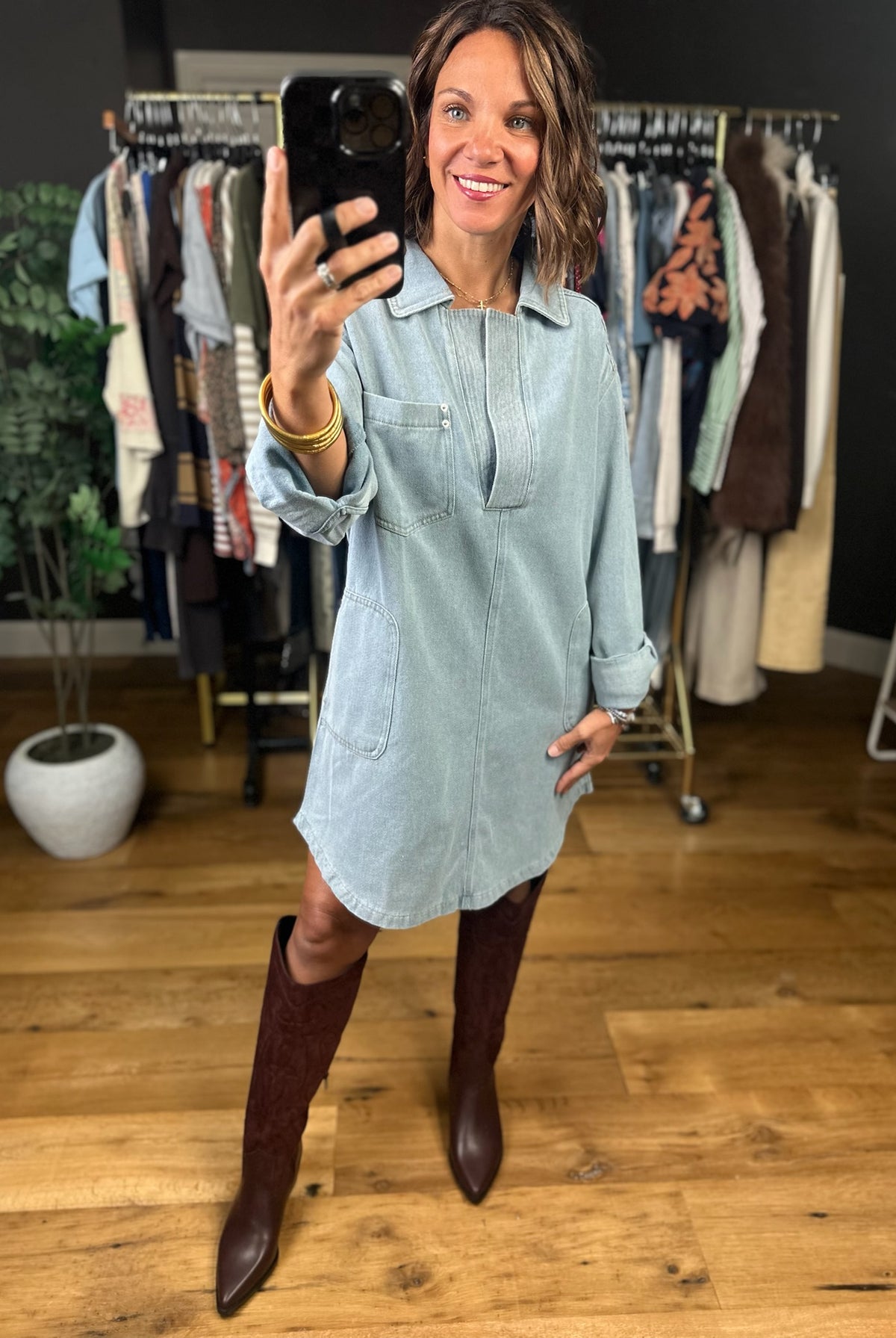 Telling You This Denim Dress-Dresses-Very J-Anna Kaytes Boutique, Women's Fashion Boutique in Grinnell, Iowa