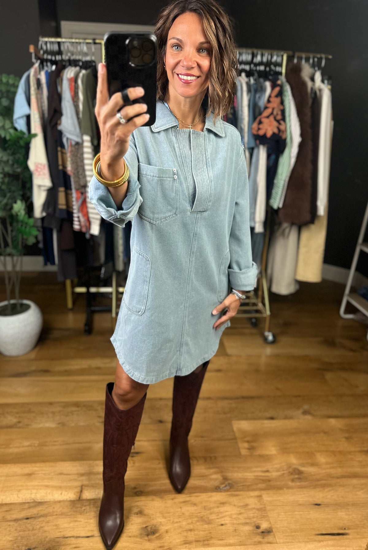 Telling You This Denim Dress-Dresses-Very J-Anna Kaytes Boutique, Women's Fashion Boutique in Grinnell, Iowa