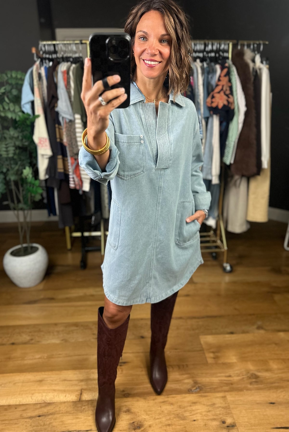 Telling You This Denim Dress-Dresses-Very J-Anna Kaytes Boutique, Women's Fashion Boutique in Grinnell, Iowa
