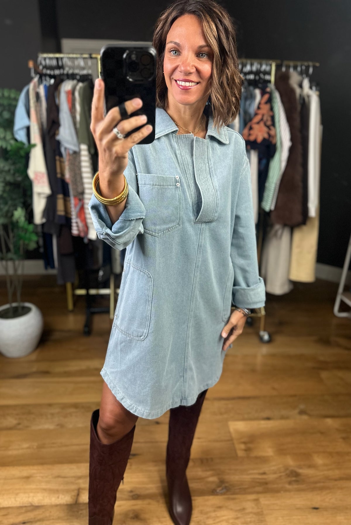 Telling You This Denim Dress-Dresses-Very J-Anna Kaytes Boutique, Women's Fashion Boutique in Grinnell, Iowa