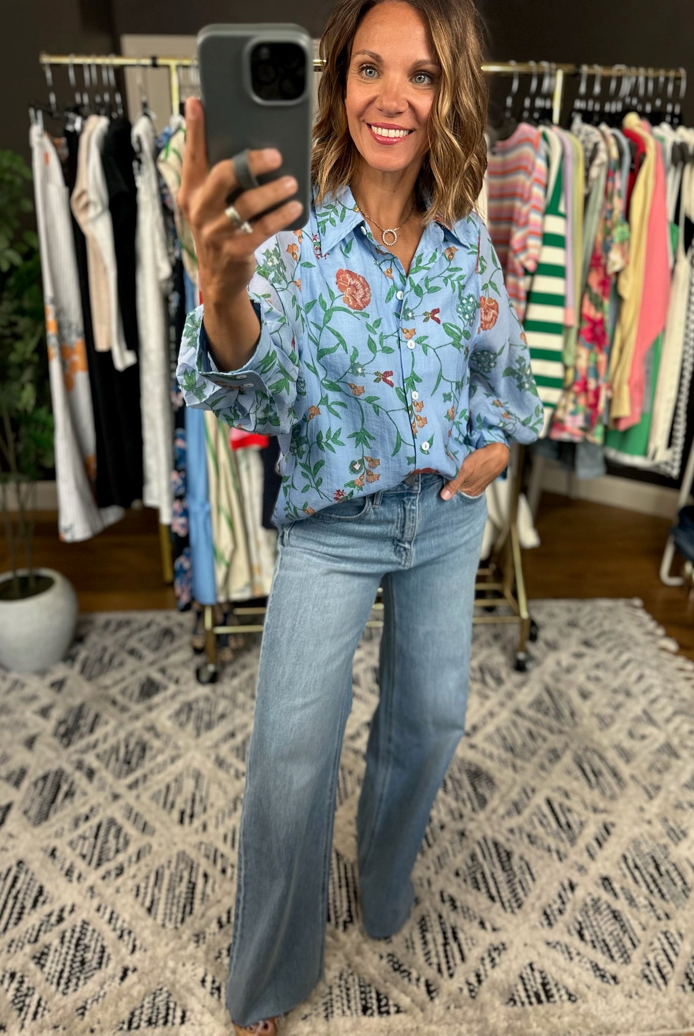 Finding Hope Floral Button-Down Top-Long Sleeves-Entro-Anna Kaytes Boutique, Women's Fashion Boutique in Grinnell, Iowa