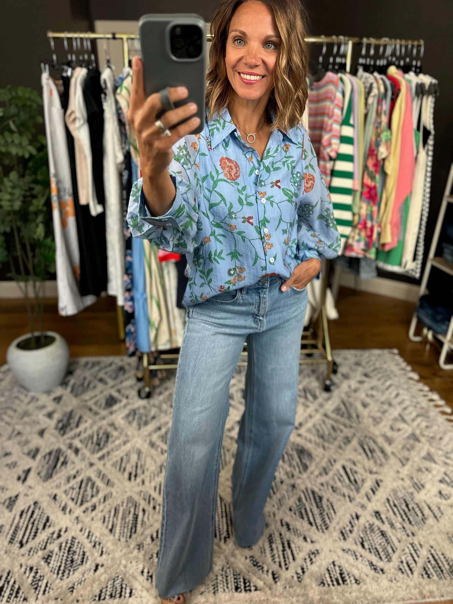 Finding Hope Floral Button-Down Top-Long Sleeves-Entro-Anna Kaytes Boutique, Women's Fashion Boutique in Grinnell, Iowa