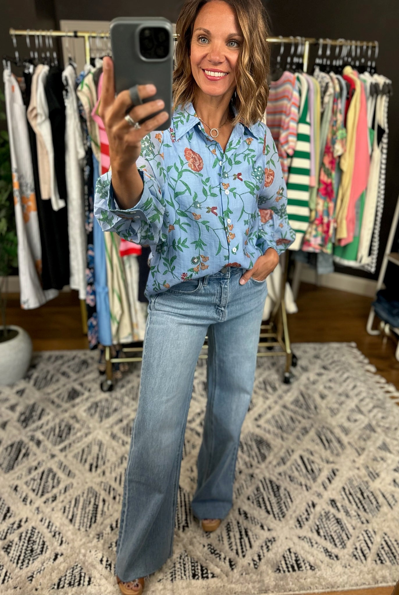 Finding Hope Floral Button-Down Top-Long Sleeves-Entro-Anna Kaytes Boutique, Women's Fashion Boutique in Grinnell, Iowa