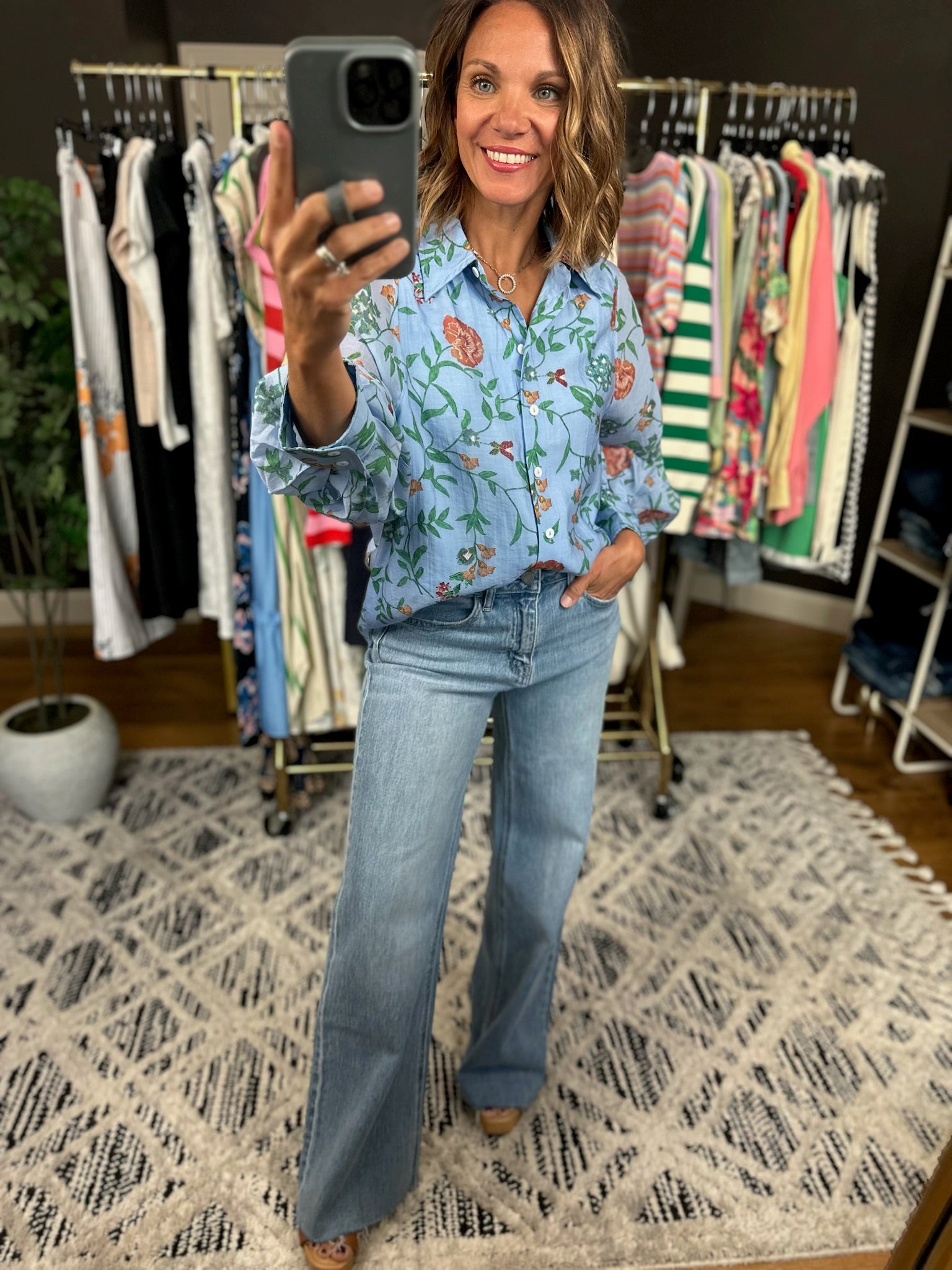 Finding Hope Floral Button-Down Top-Long Sleeves-Entro-Anna Kaytes Boutique, Women's Fashion Boutique in Grinnell, Iowa