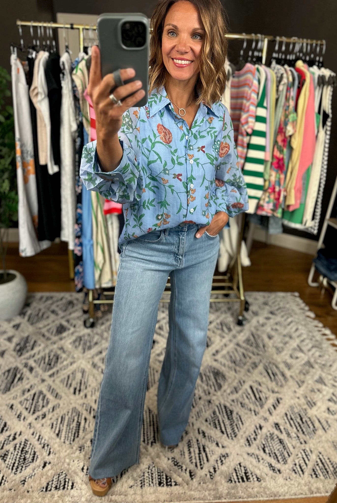 Finding Hope Floral Button-Down Top-Long Sleeves-Entro-Anna Kaytes Boutique, Women's Fashion Boutique in Grinnell, Iowa