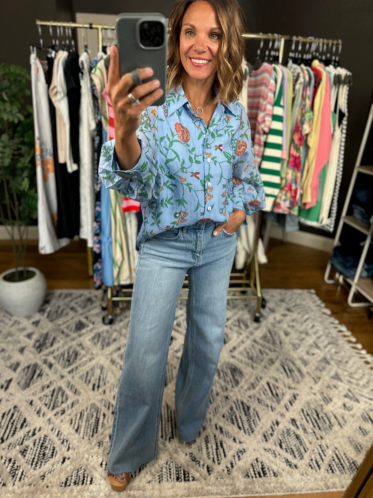 Finding Hope Floral Button-Down Top-Long Sleeves-Entro-Anna Kaytes Boutique, Women's Fashion Boutique in Grinnell, Iowa