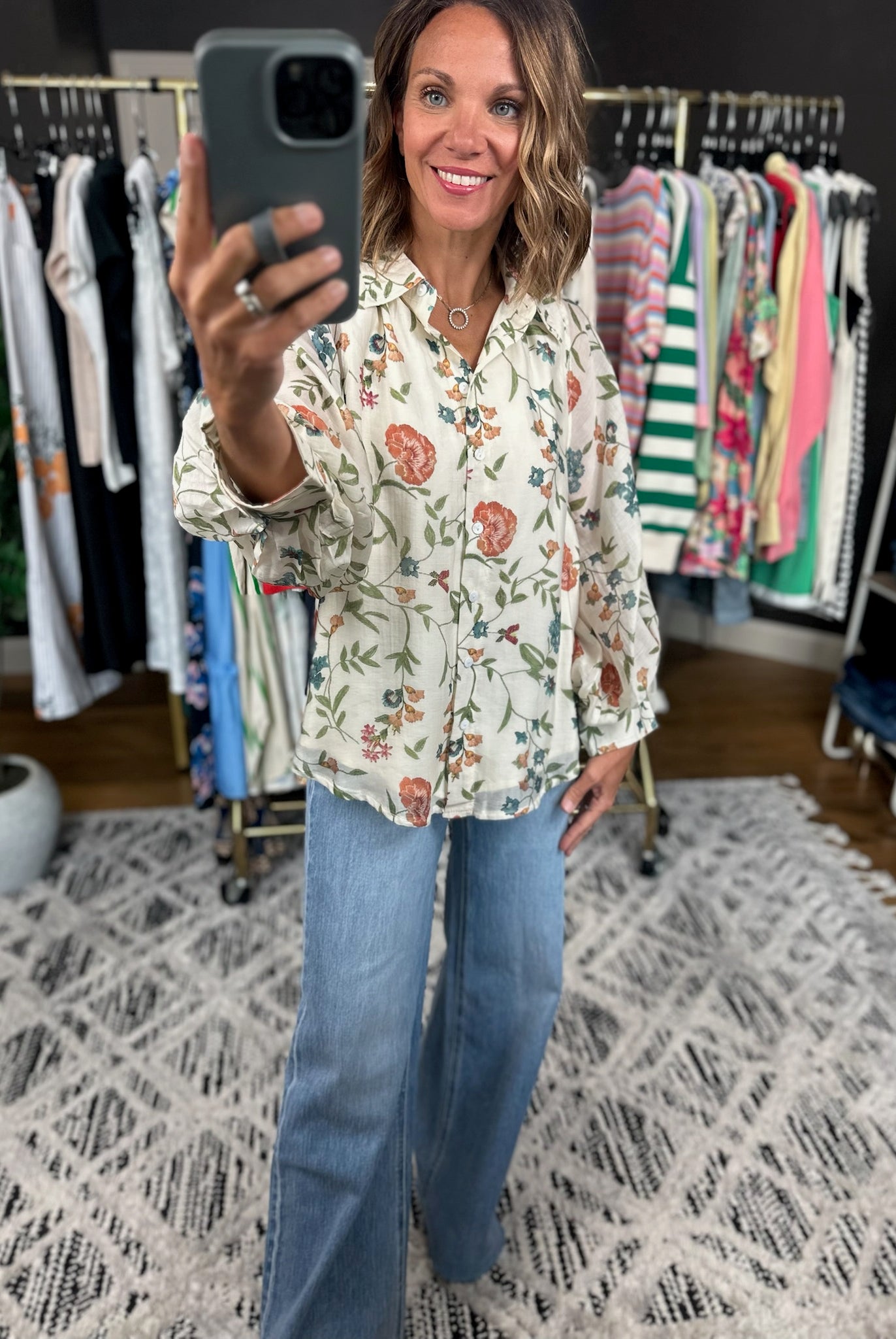 Finding Hope Floral Button-Down Top-Long Sleeves-Entro-Anna Kaytes Boutique, Women's Fashion Boutique in Grinnell, Iowa