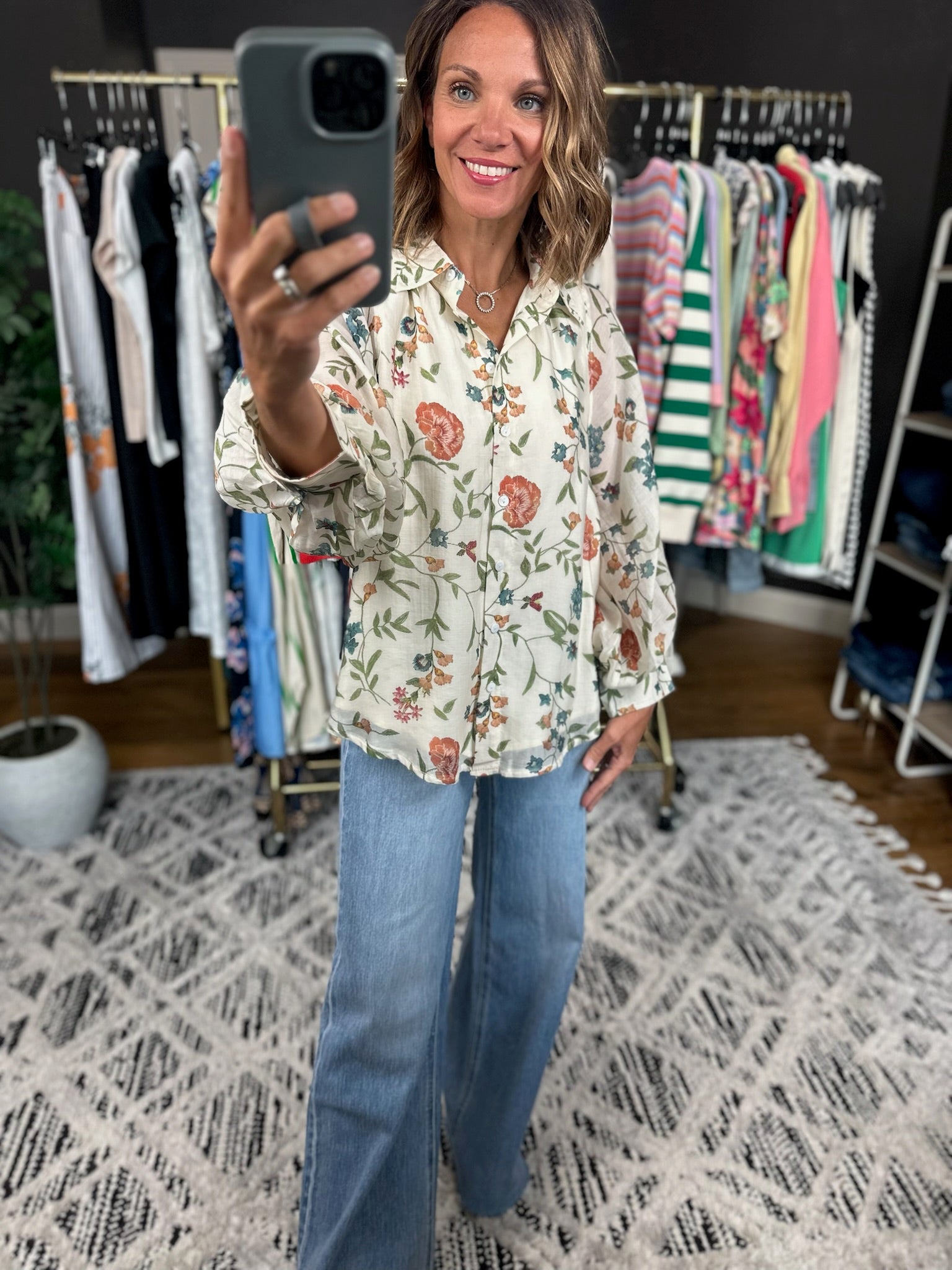 Finding Hope Floral Button-Down Top-Long Sleeves-Entro-Anna Kaytes Boutique, Women's Fashion Boutique in Grinnell, Iowa