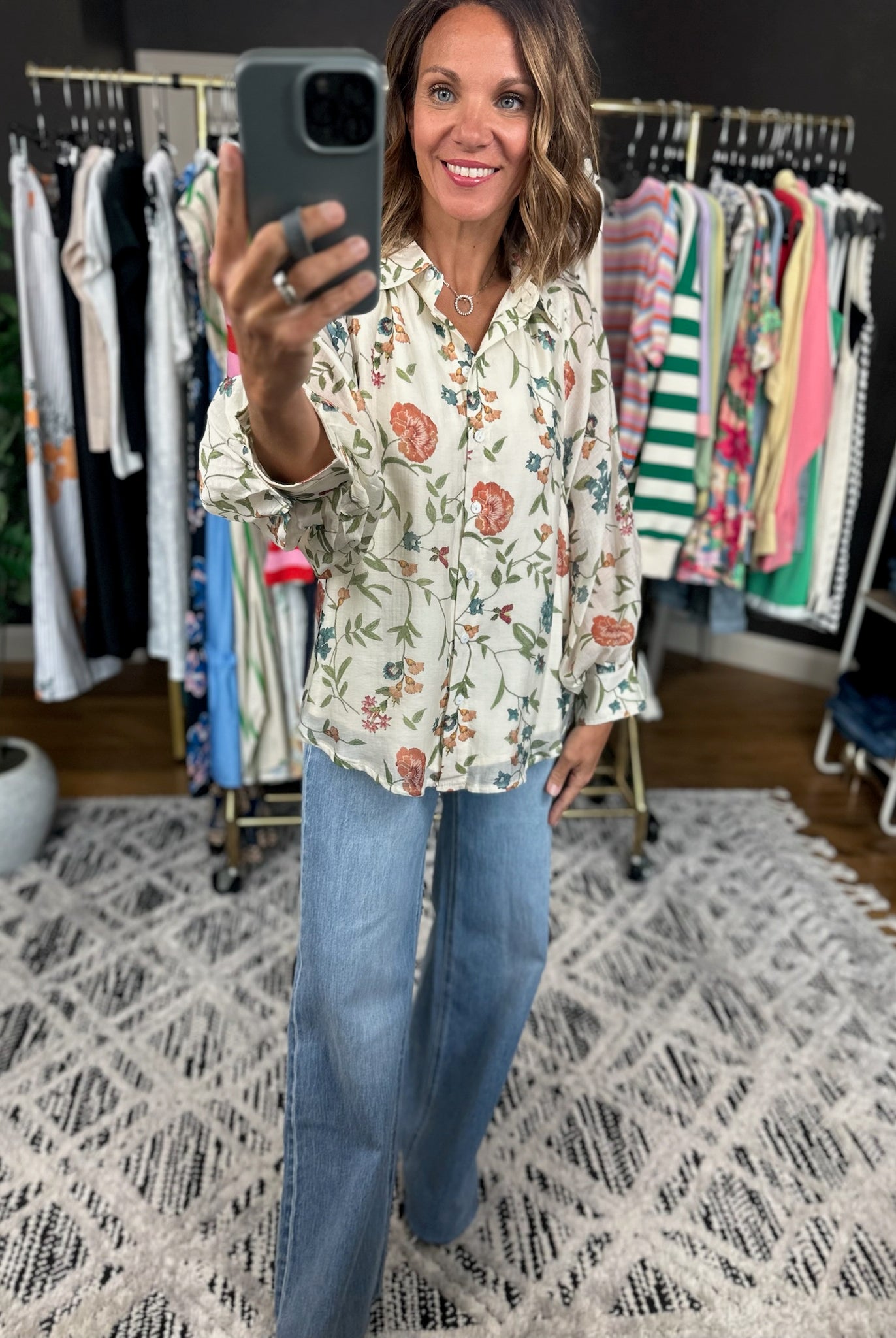Finding Hope Floral Button-Down Top-Long Sleeves-Entro-Anna Kaytes Boutique, Women's Fashion Boutique in Grinnell, Iowa