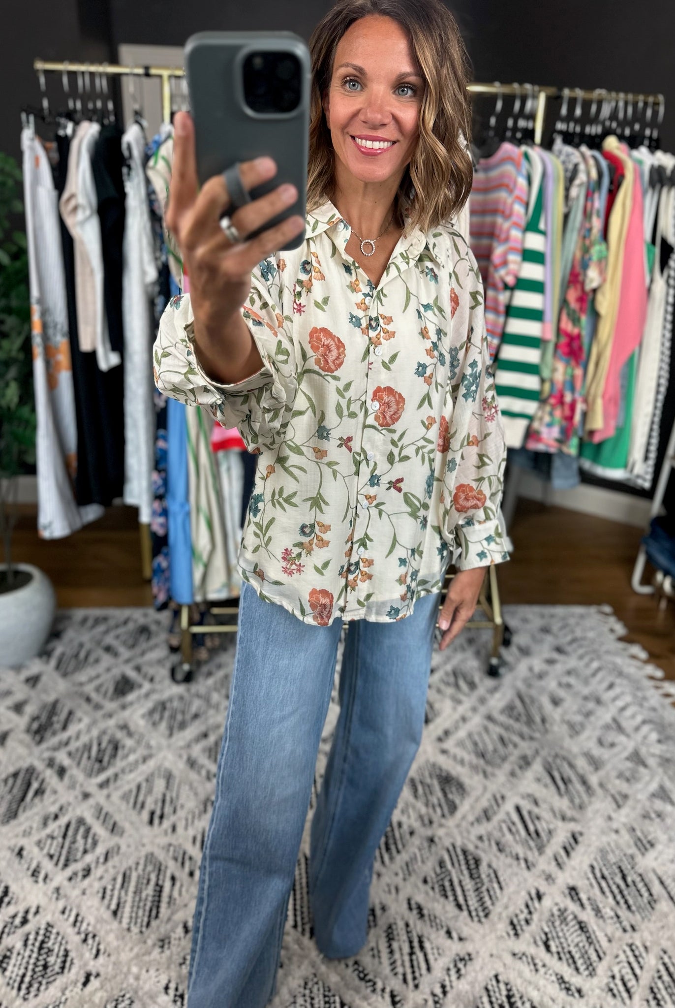Finding Hope Floral Button-Down Top-Long Sleeves-Entro-Anna Kaytes Boutique, Women's Fashion Boutique in Grinnell, Iowa