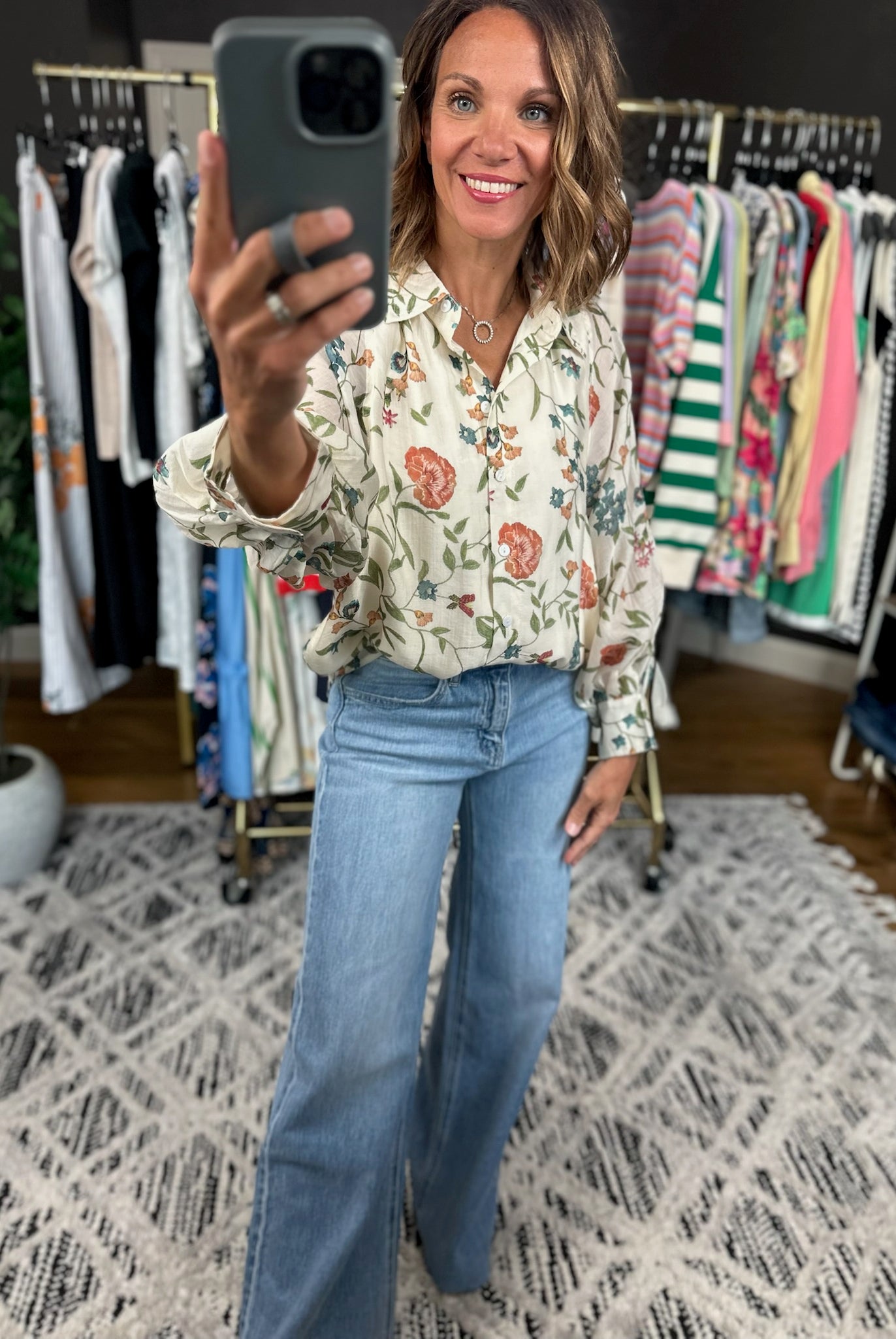 Finding Hope Floral Button-Down Top-Long Sleeves-Entro-Anna Kaytes Boutique, Women's Fashion Boutique in Grinnell, Iowa