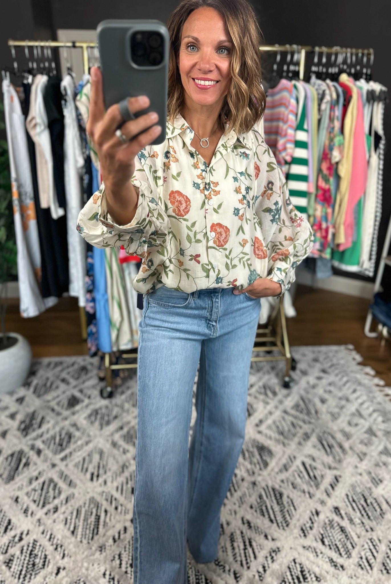 Finding Hope Floral Button-Down Top-Long Sleeves-Entro-Anna Kaytes Boutique, Women's Fashion Boutique in Grinnell, Iowa
