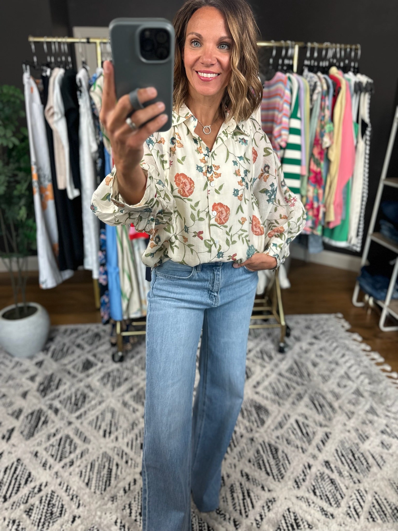 Finding Hope Floral Button-Down Top-Long Sleeves-Entro-Anna Kaytes Boutique, Women's Fashion Boutique in Grinnell, Iowa